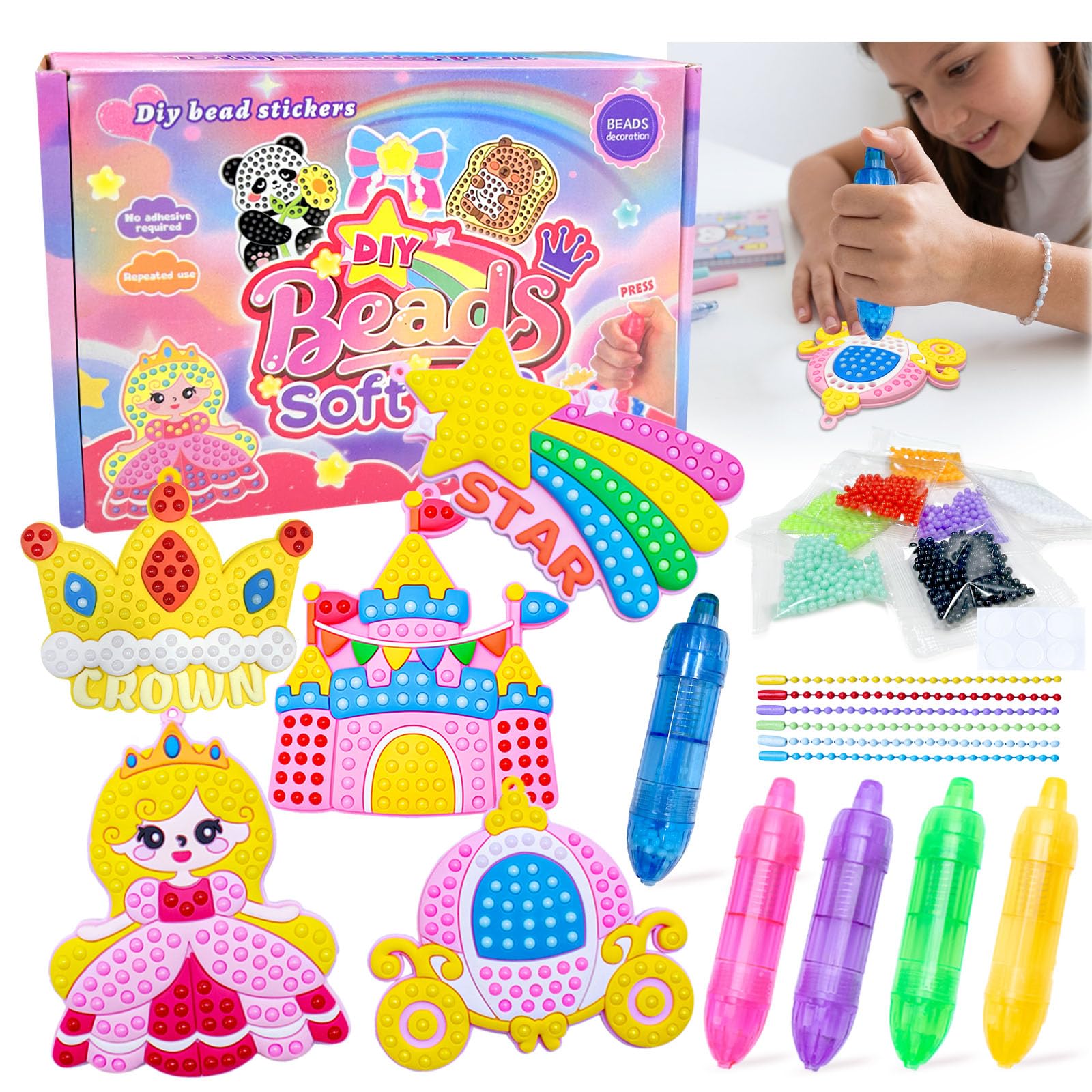 Juvanovo DIY Bead Art & Mosaic Kit, Diamond Painting Art Kits, Magical Bead Painting DIY Set, Arts and Crafts Set, Reusable Diamond Art for Kids