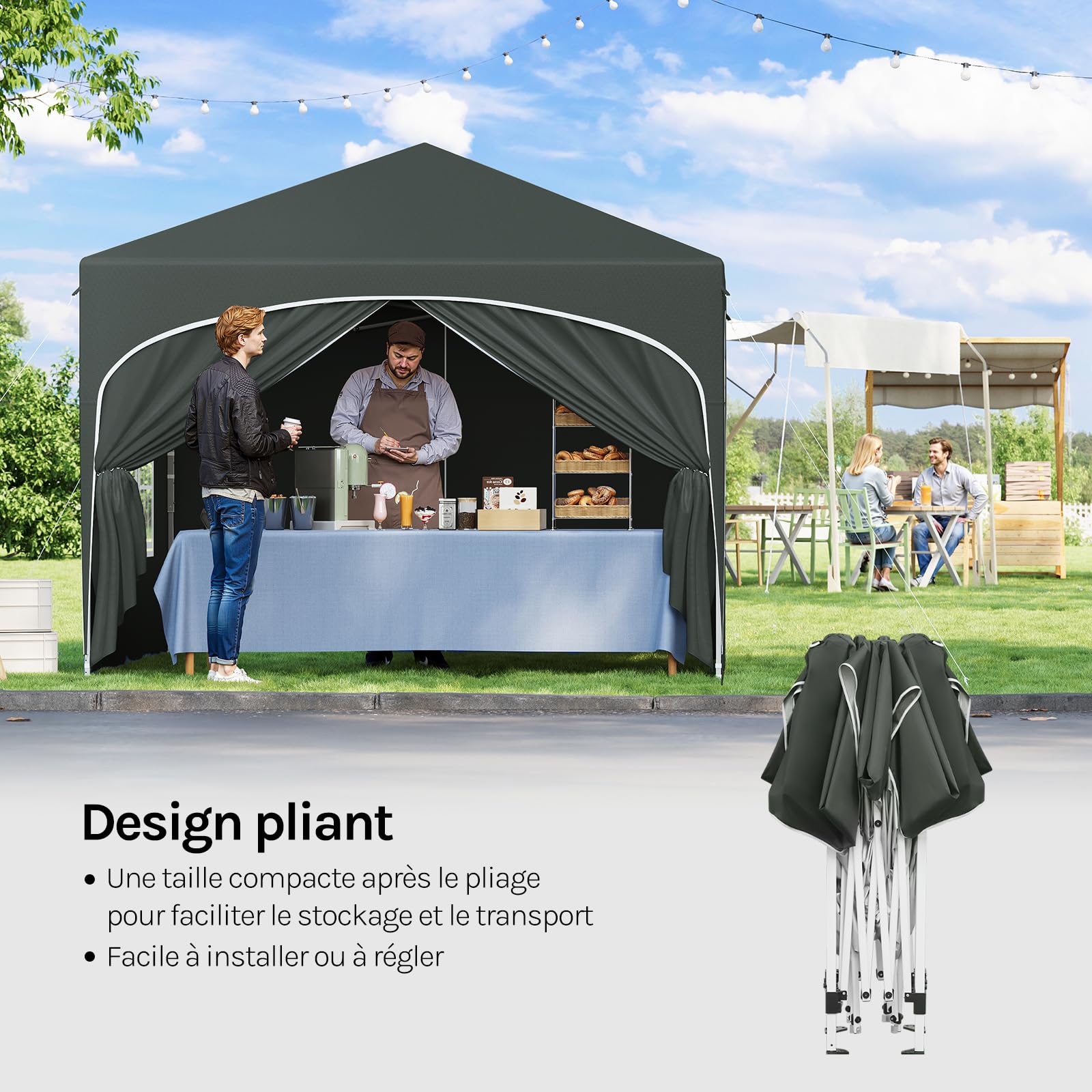 WOLTU Tonnelle 3x3m Pop up avec 4 parois Gris
