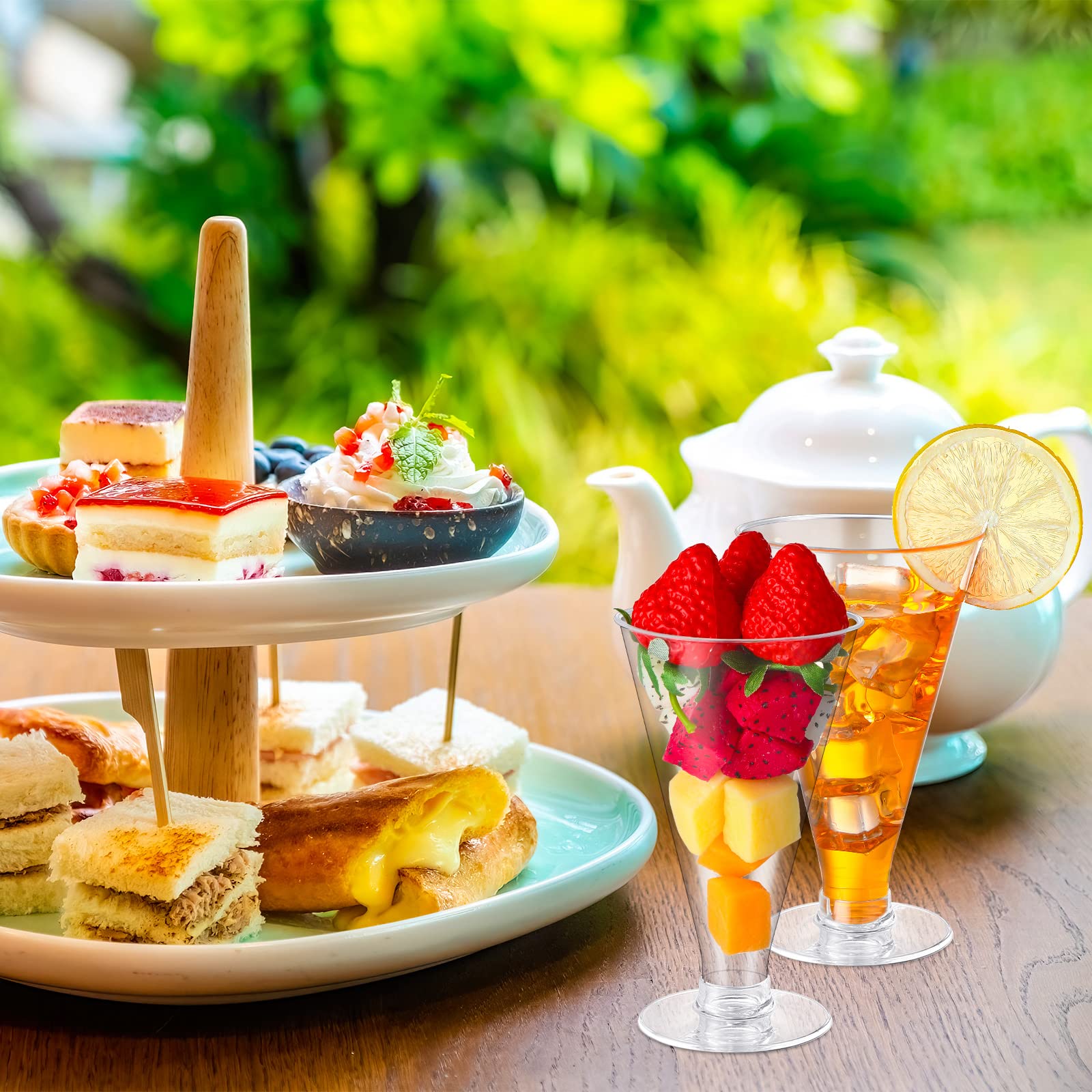 200 Pack Plastic Martini Glasses 6oz Disposable Cocktail Glasses Clear Dessert Cups with Spoons Tall Martini Cups Wine Shooter Glasses Plastic Cocktail Cups Drinkware for Party Weddings Bar Events