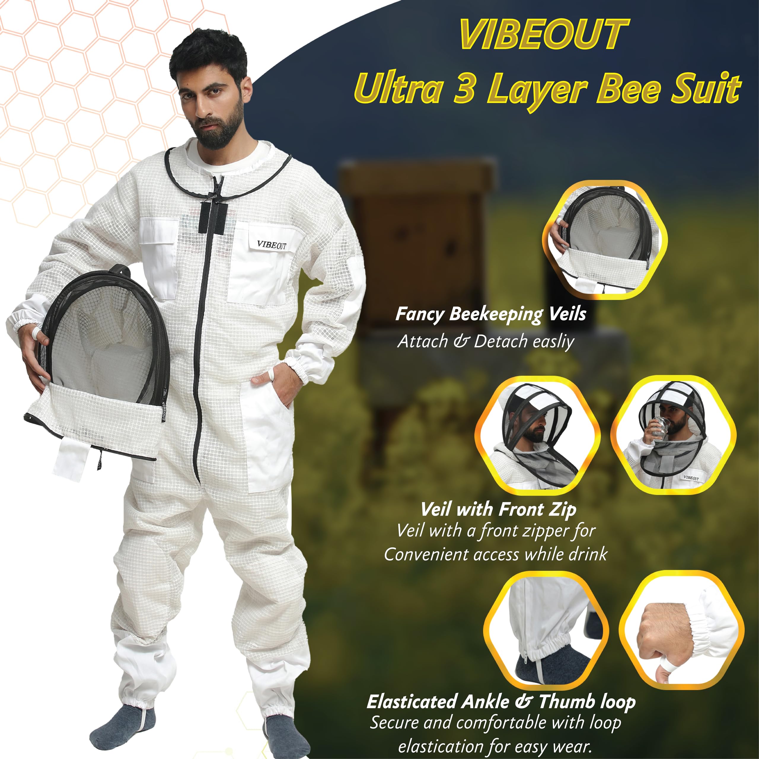 Tuta da apicoltura ultra ventilata, a 3 strati, in rete ad aria, per uomini e donne, con velo da scherma, professionale, a prova di puntura, per apicoltura, attrezzatura di protezione per apicoltori