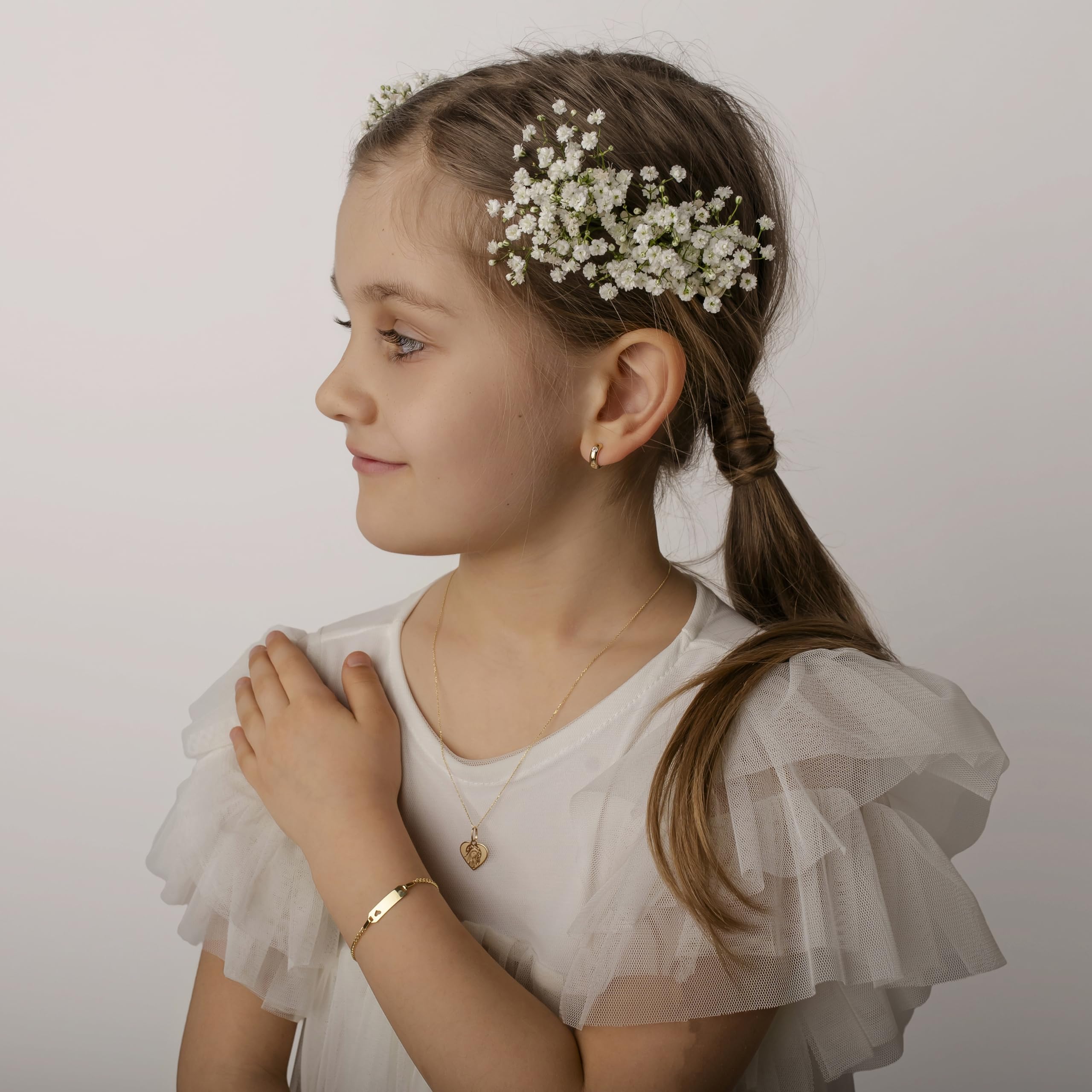 Sakrami Bracciale Holly con Cuore in Oro per bambina e bambino + Idea Regalo per Bambina e Ragazzina per Nascita, Battesimo e Comunione Occasioni Speciali + Confezione regalo