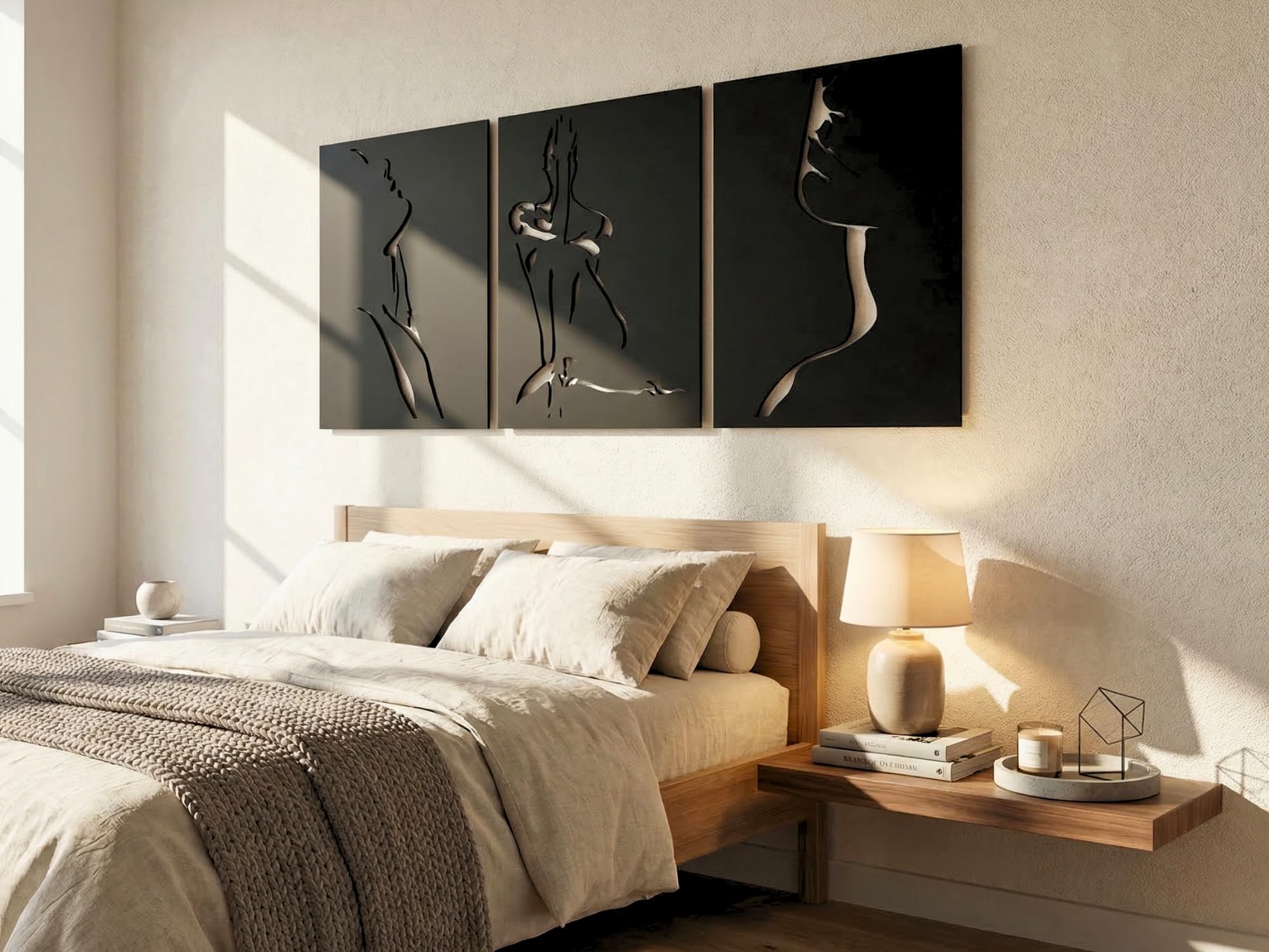 VAILLA Decoración de pared de cara de mujer, mural de madera, decoración de pared en negro, imágenes 3D, decoración de pared para el hogar, oficina, dormitorio, sala de estar (3 x Cara de mujer)