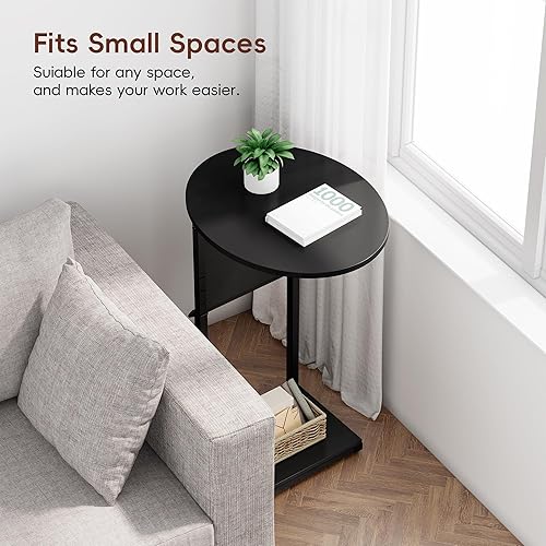 Miniatura 9 de Vagusicc Mesa auxiliar en forma de C, mesa auxiliar pequeña de altura ajustable para sofá y reclinable, mesa auxiliar de sofá de 32 pulgadas de