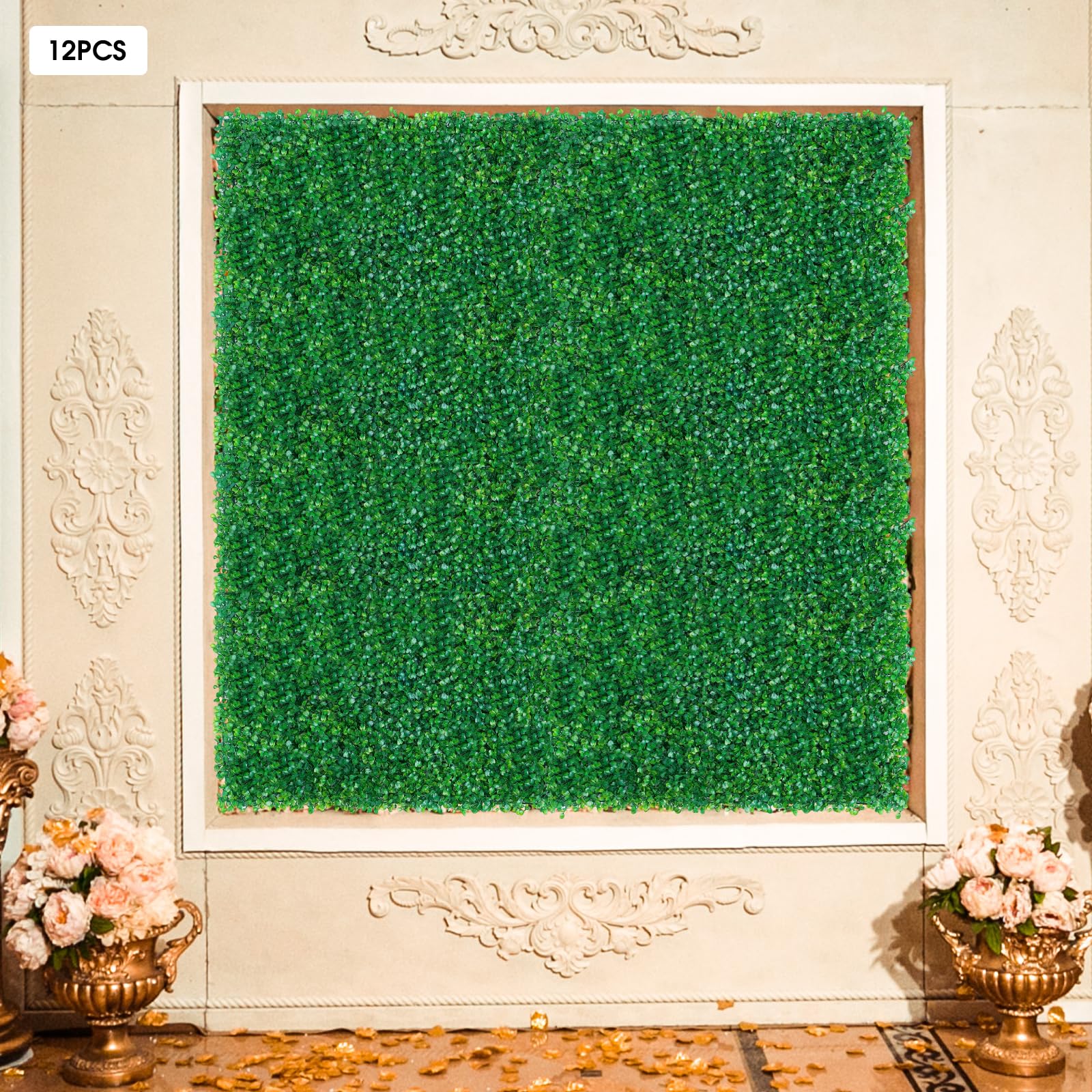 12 pezzi di piante artificiali da parete, pannello verde, decorazione per siepi, finti pannelli di bosso, per la casa, piante artificiali, erba artificiale, design a pannello a incastro, per terrazza