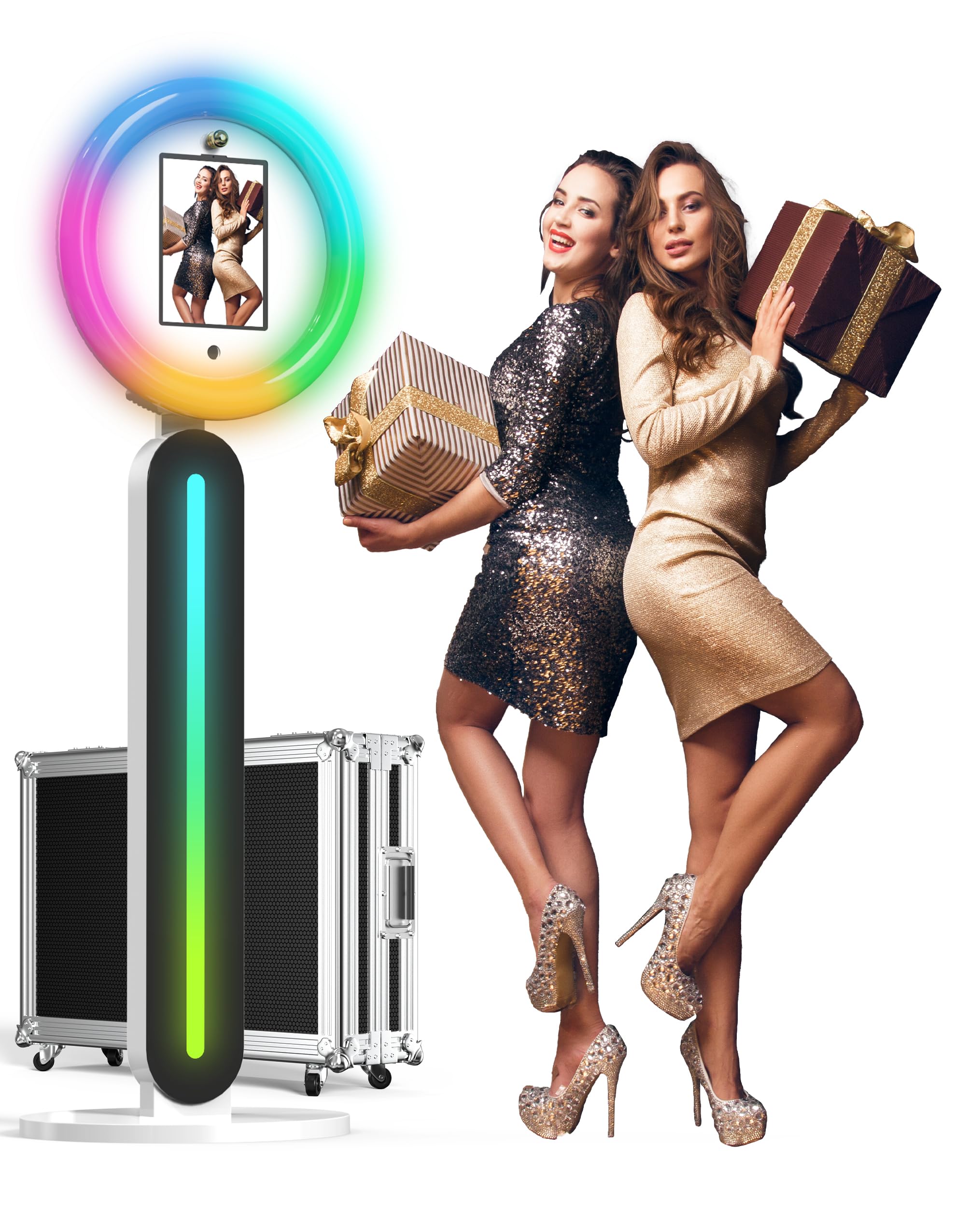 Photo Booth Machine Compatible with Any Ipad Light Box Music Sync Metal Selfie Photobooth with Software/APP Control for Events,Rentals & Business Use(Flight Case)