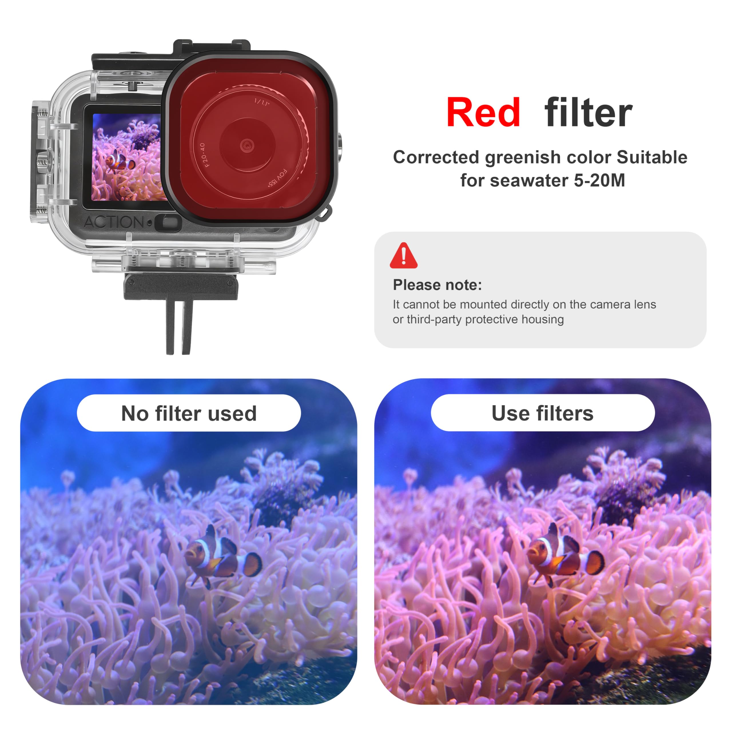 FitStill Kit de protección de fotografía submarina para DJI Osmo Action 6, carcasa protectora impermeable de hasta 60 m + filtro de tres colores + mango de flotabilidad + base magnética de liberación