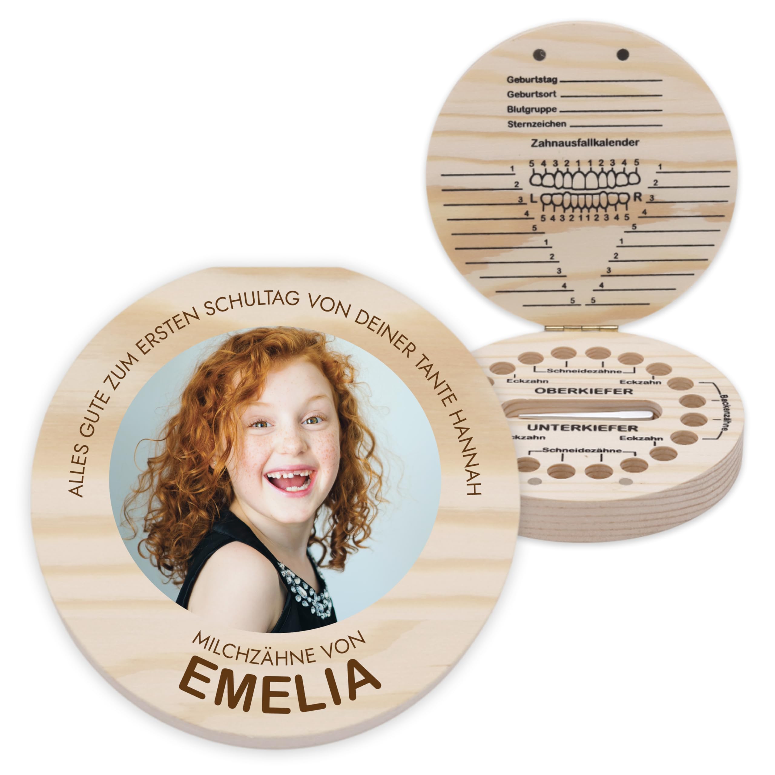 LAUBLUST Personalisierte Milchzahndose mit Foto - Zahnbox mit Farbfoto | Zahnfee Geschenk für Jungen & Mädchen - Milchzahnbox aus Holz & Zahndose für Milchzähne zum Aufstellen als Andenken für Kinder