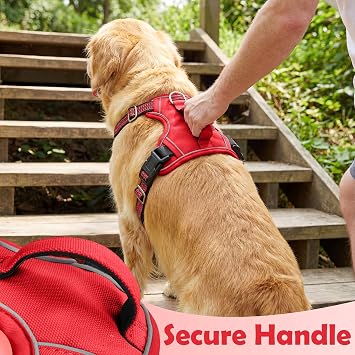 Funfox Dog Harness No Pull, Adjustable 2 Clips Anti-Pull Vest with Practical Handled, Small Breed Red S