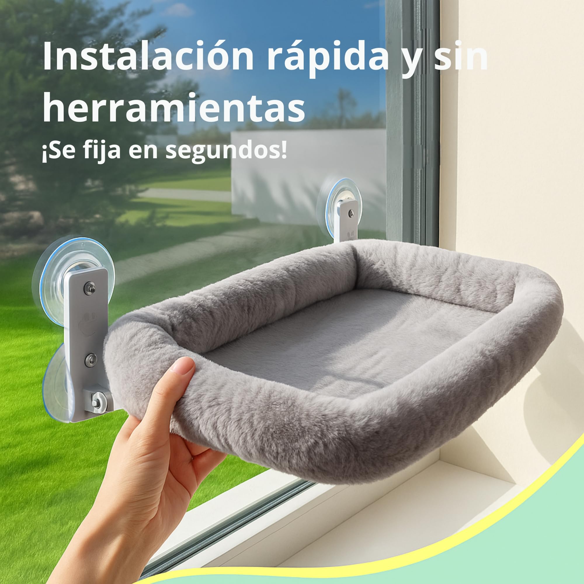 Hamaca Gato Ventana con Cojín Lavable y Ventosas Fuertes – Cama Gato Estable y Cómoda para Ventana, Hamaca para Gatos, Refugio Suave y Fresco para Gatos Felices