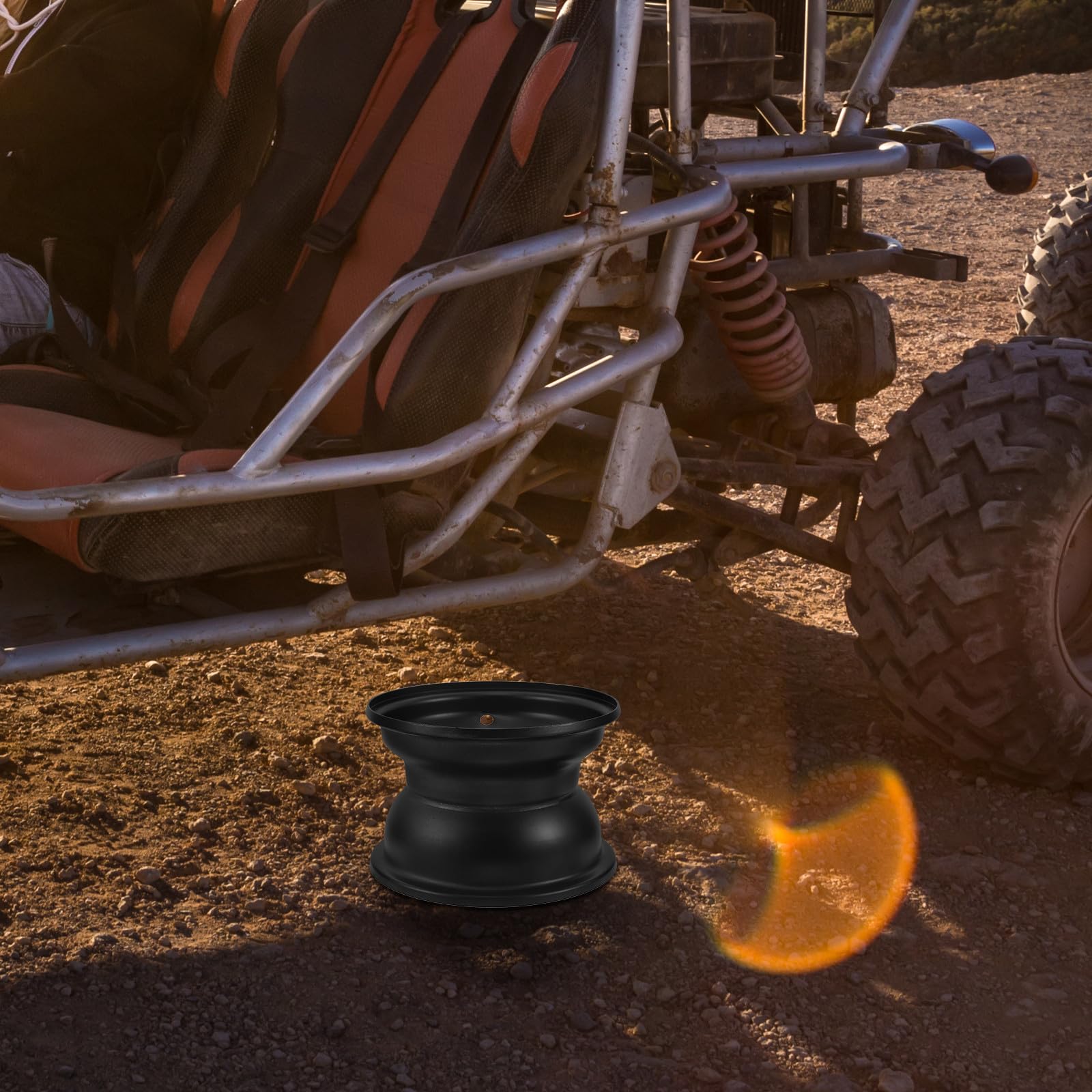 HEALLILY Cerchi in Lega 16 per Atv e Beach Motorcycle in Ferro Nero, Tre Fori, Stile Elegante e Affidabilità Forte per Stabilità e Controllo Ottimali