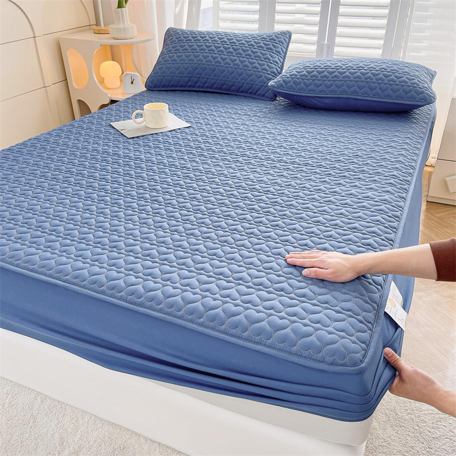 Sábana bajera acolchada extra profunda de 180 x 200 cm + 30 cm, protector de colchón impermeable, altamente absorbente y transpirable para máxima comodidad