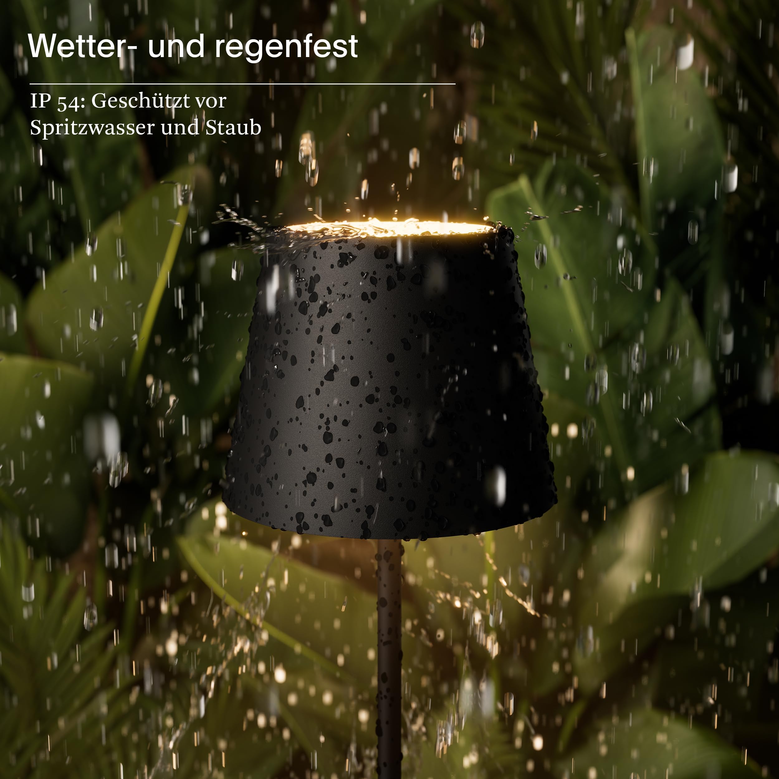 SIGOR Nuindie 2.0 - Dimmbare LED Akku-Tischlampe Indoor & Outdoor, IP54 spritzwassergeschützt, Höhe 38 cm, aufladbar mit USB-C, 12 h Leuchtdauer, nachtschwarz