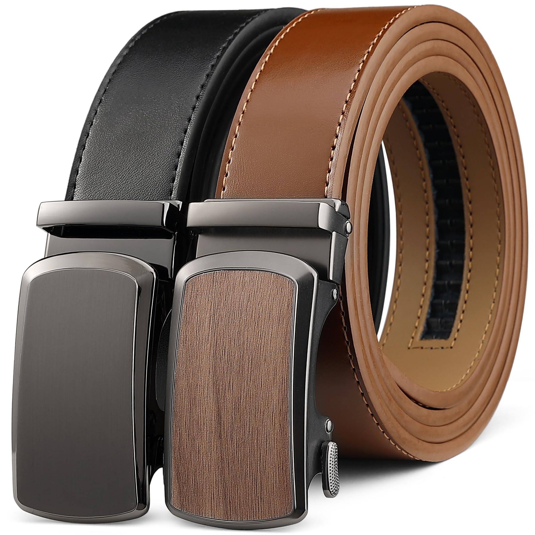 Men's Leather Ratchet Belt 1 3/8'', Gift Set Adjustable Trim-to-Fit 28"-62"