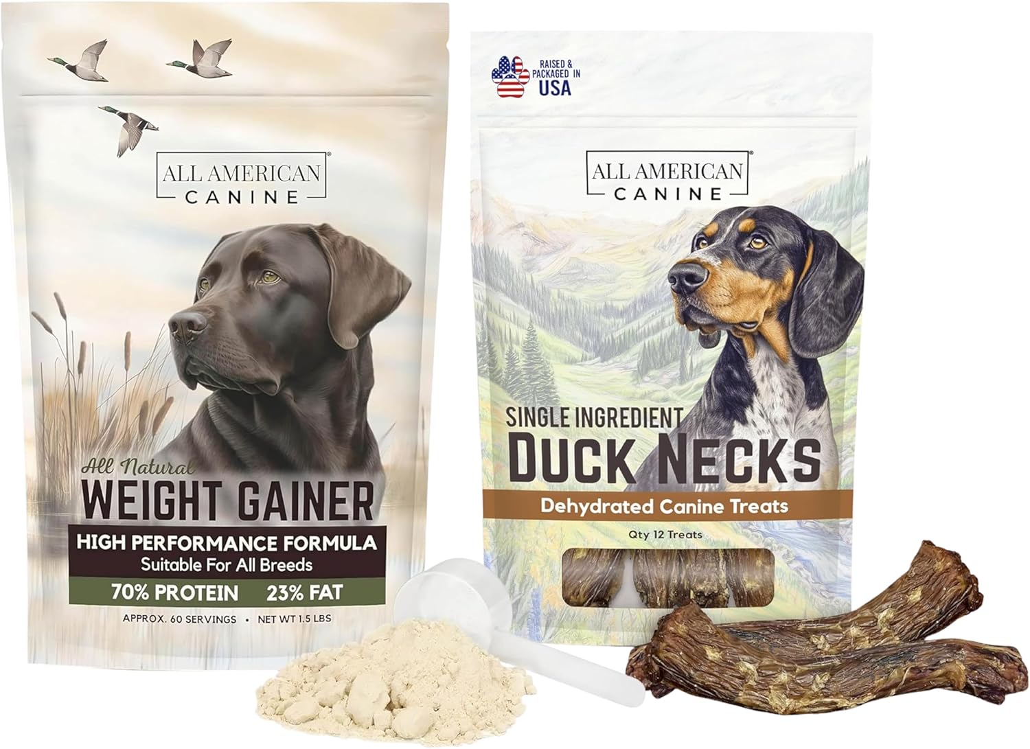 All American Canine Dog Weight Gainer and 12 Natural Duck Neck