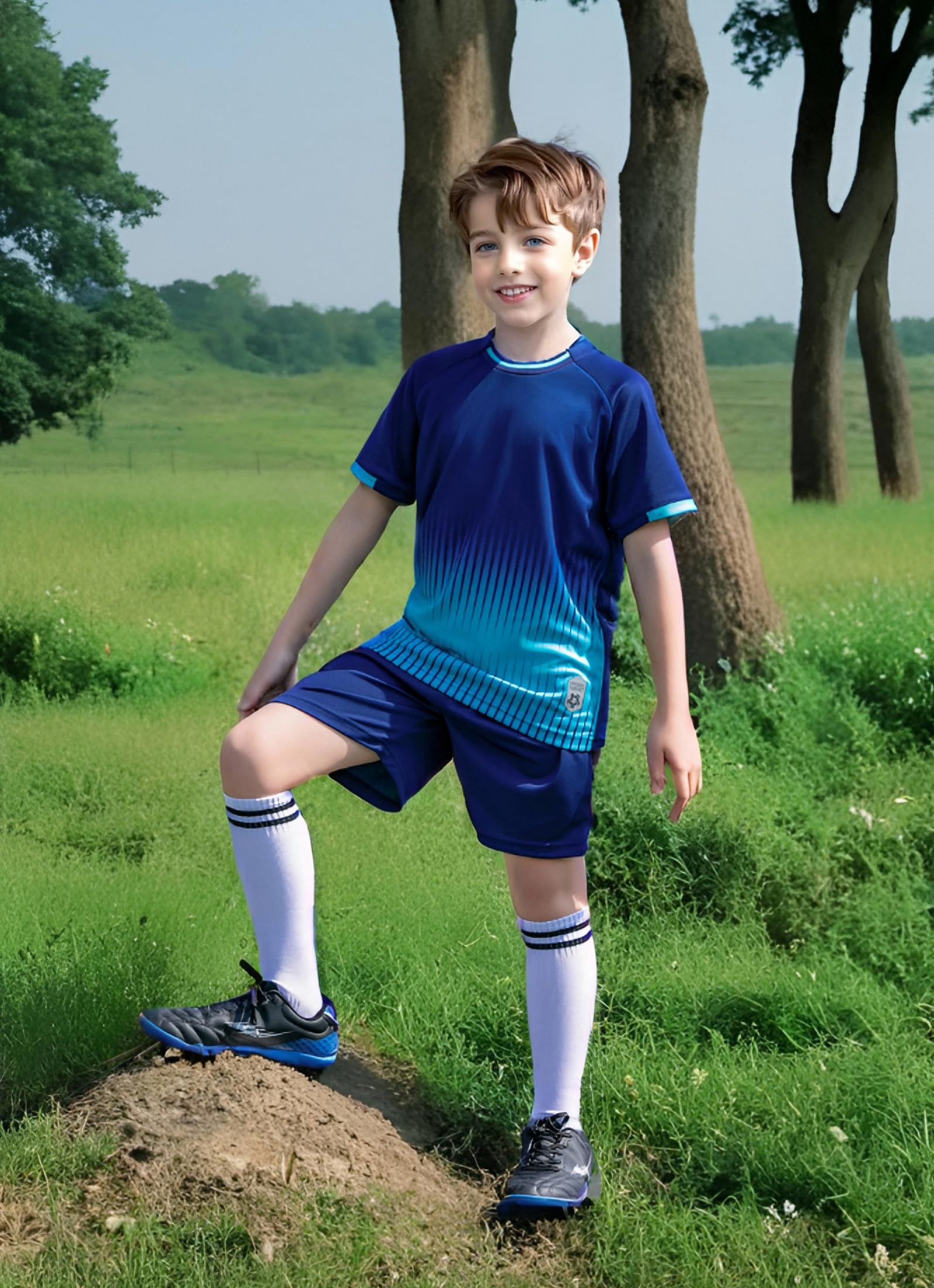 Bairliss Boys Soccer Jersey Shorts Set Football Training Uniforms Navy 6-7