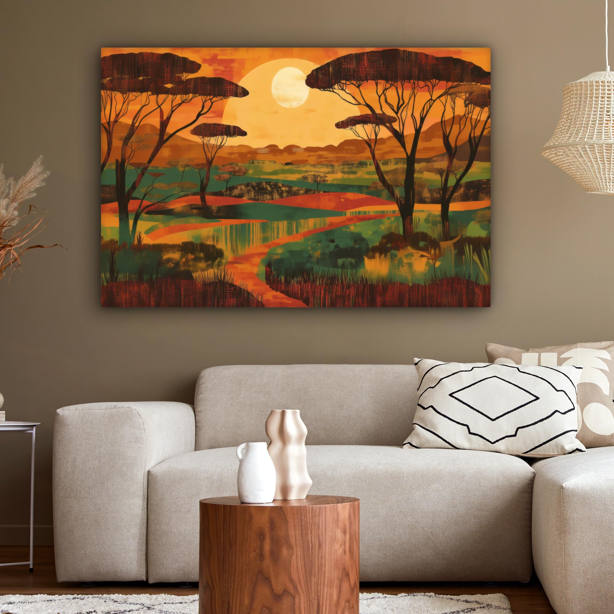 MuchoWow© Impression sur Toile Decoration Murale Peinture 120x80 cm Tableaux Art Décoratif Muraux Décoration Chambre Paysage - Africain - Soleil