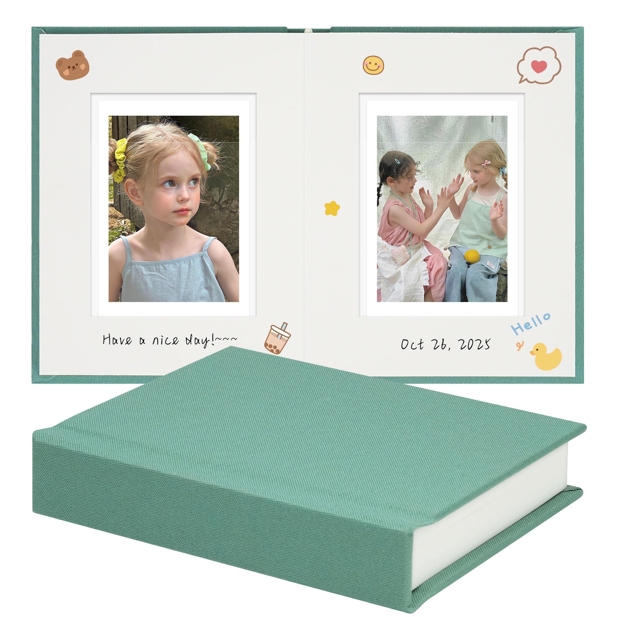 Vienrose Polaroid Photo Album with Writing Space – 2x3 Photo Album for Instax Mini &amp; Polaroid Go, 26 Pockets Wedding Travel Scrapbook, Small Linen Album for Instant Photos, Light Green