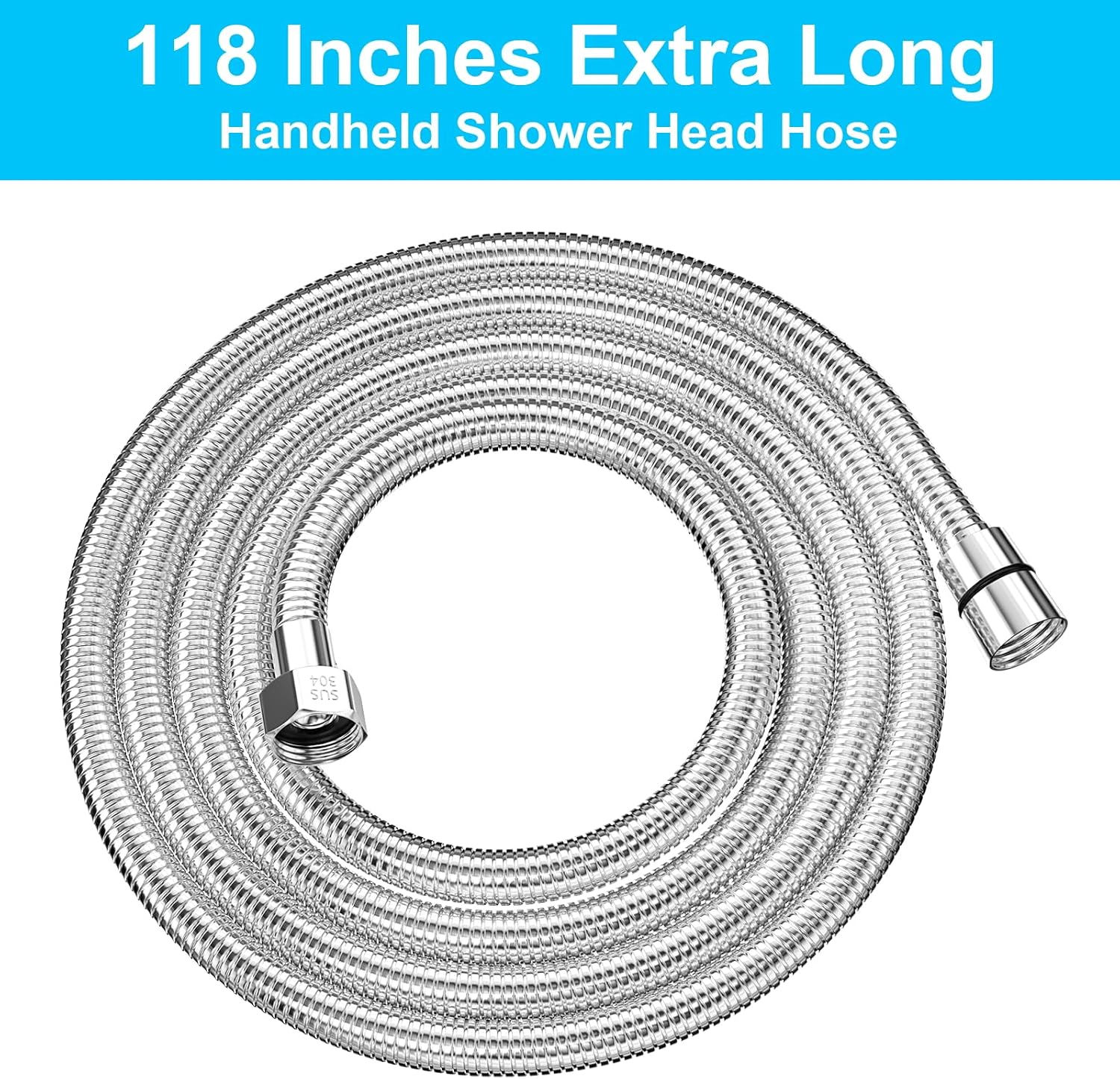 118" Shower Hose, Extra Long 304 Stainless Steel Handheld Shower Head Hose Extension/Replacement, Flexible & Durable, G1/2 Universal Insert & Nut thumbnail
