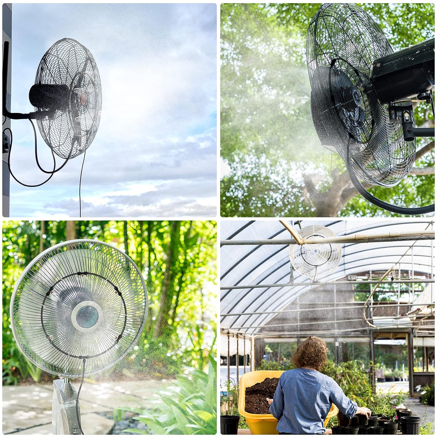 Fan Misting Kit, Outdoor Fan Misting Cooling System with 19.36FT (5.9M) Misting Line + 5 Brass Mist Nozzles + Brass Adapter(3/4") for Cooling Patio Garden Greenhouse Breeze, Connect to Any Outdoor Fan