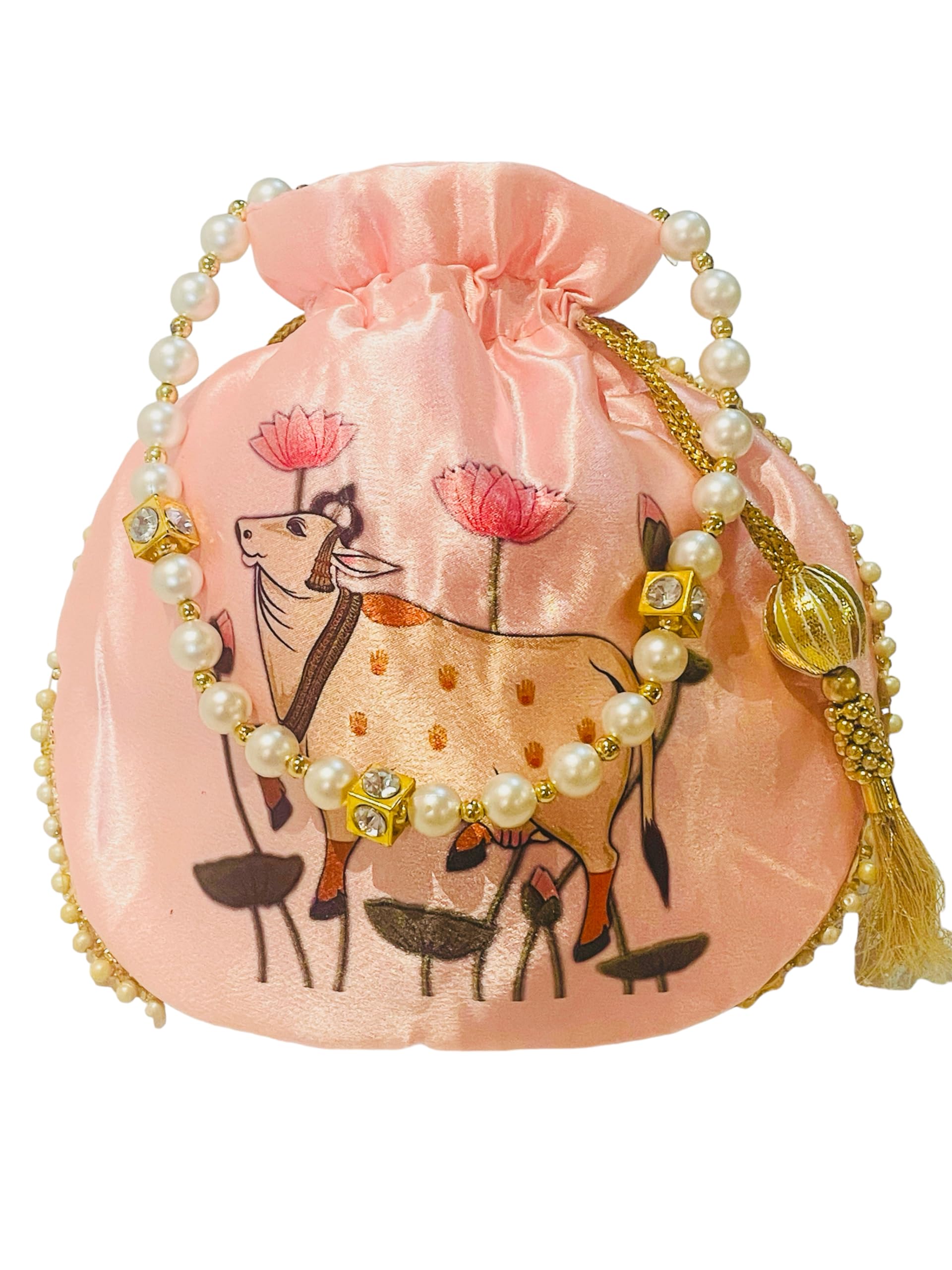 Potli Bag with Pearl Beaded Handle for Wedding, Gifting & Function(Pink colour) | Potli bag for gifting on auspicious function and celebration(Pack of 1) (Multi 02) (B0CYHDTPH1) Amazon Price History, Amazon Price Tracker