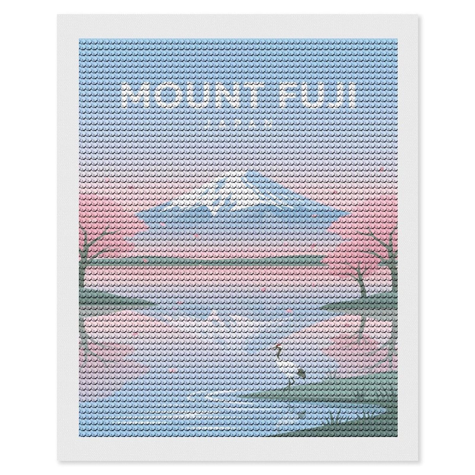 Junmoney Mount Fuji with Cherry Blossoms and Crane DIY Diamond Art Canvas Kit 16"x20", Complete Accessories, Creative Leisure Activity, Home Wall Decor, Gift Idea