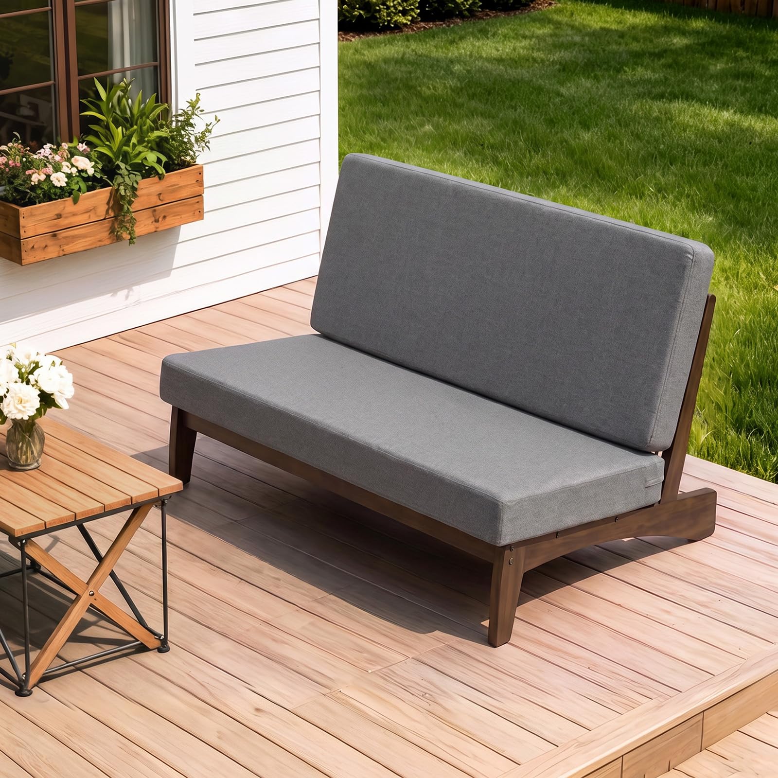 Patio Couch, Gray Outdoor Loveseat, Outdoor Couch with Thick Cushion