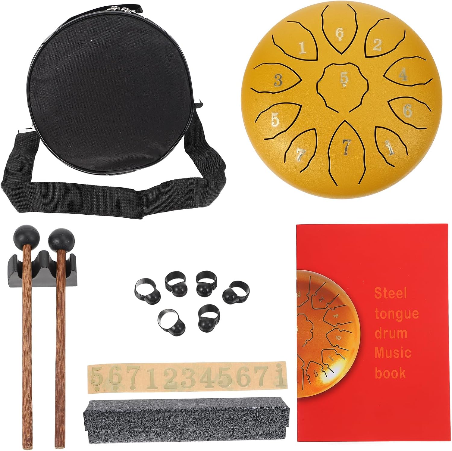 8-inch 11-note Steel Tongue Drum Portable Carbon Steel Percussion Instrument with Finger Cots, Golden Handpan for Meditation, Music Education, and Concert Performance
