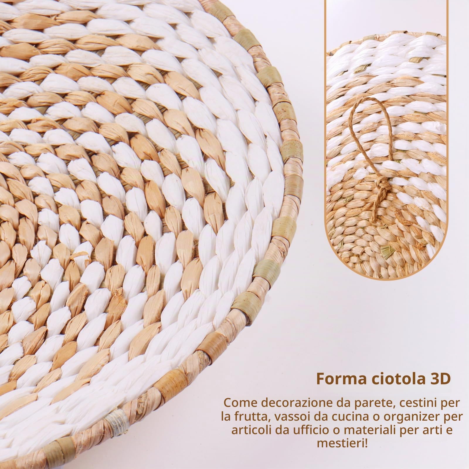 Set di 9 cestini da parete in stile bohémien, da appendere, in rattan, vimini, decorazione da parete, ecologica, rotonda, per casa, camera da letto, soggiorno, tavolo, cucina, casa