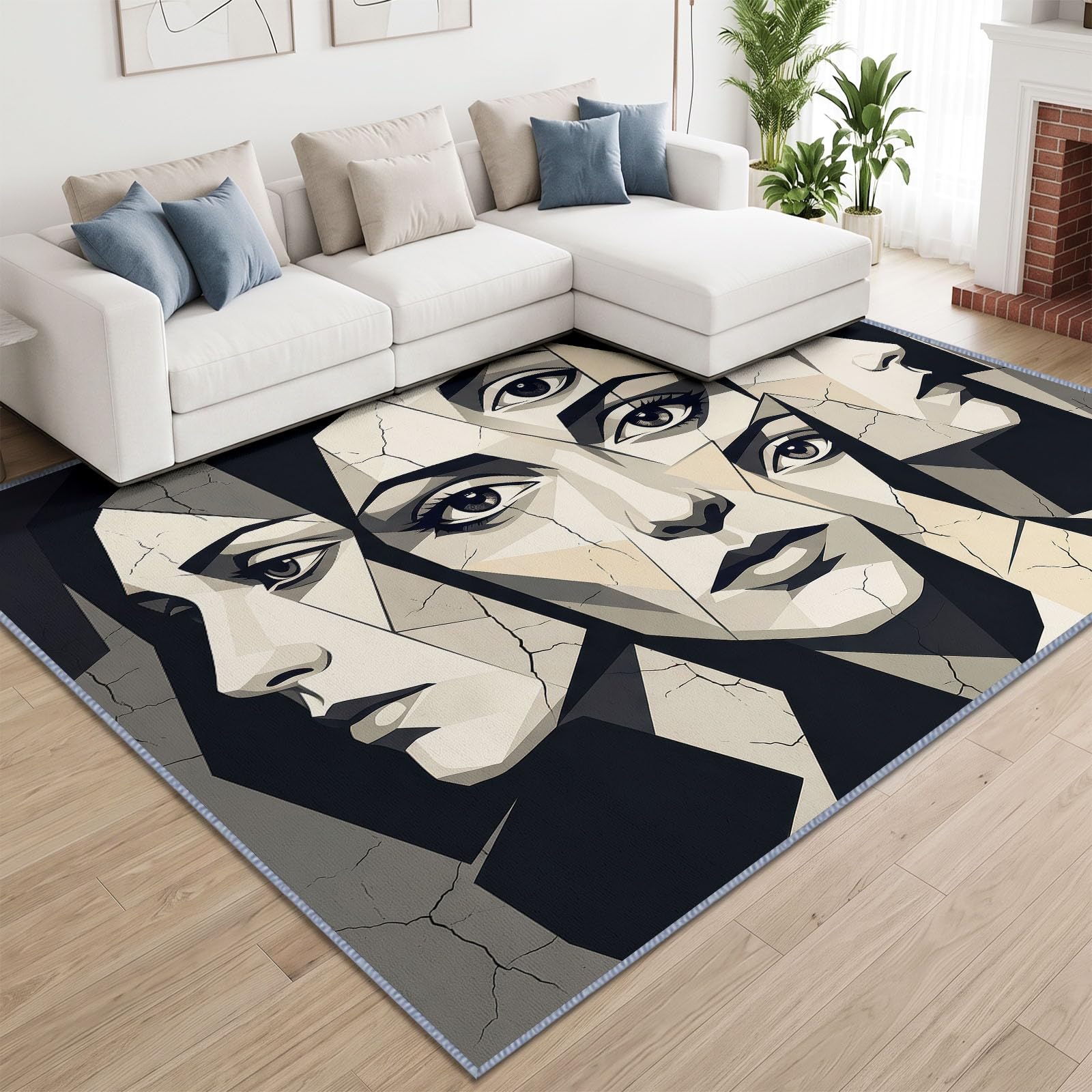 Fragments Visage Géométrique Tapis Salon 120x170cm, Lavable Moquette