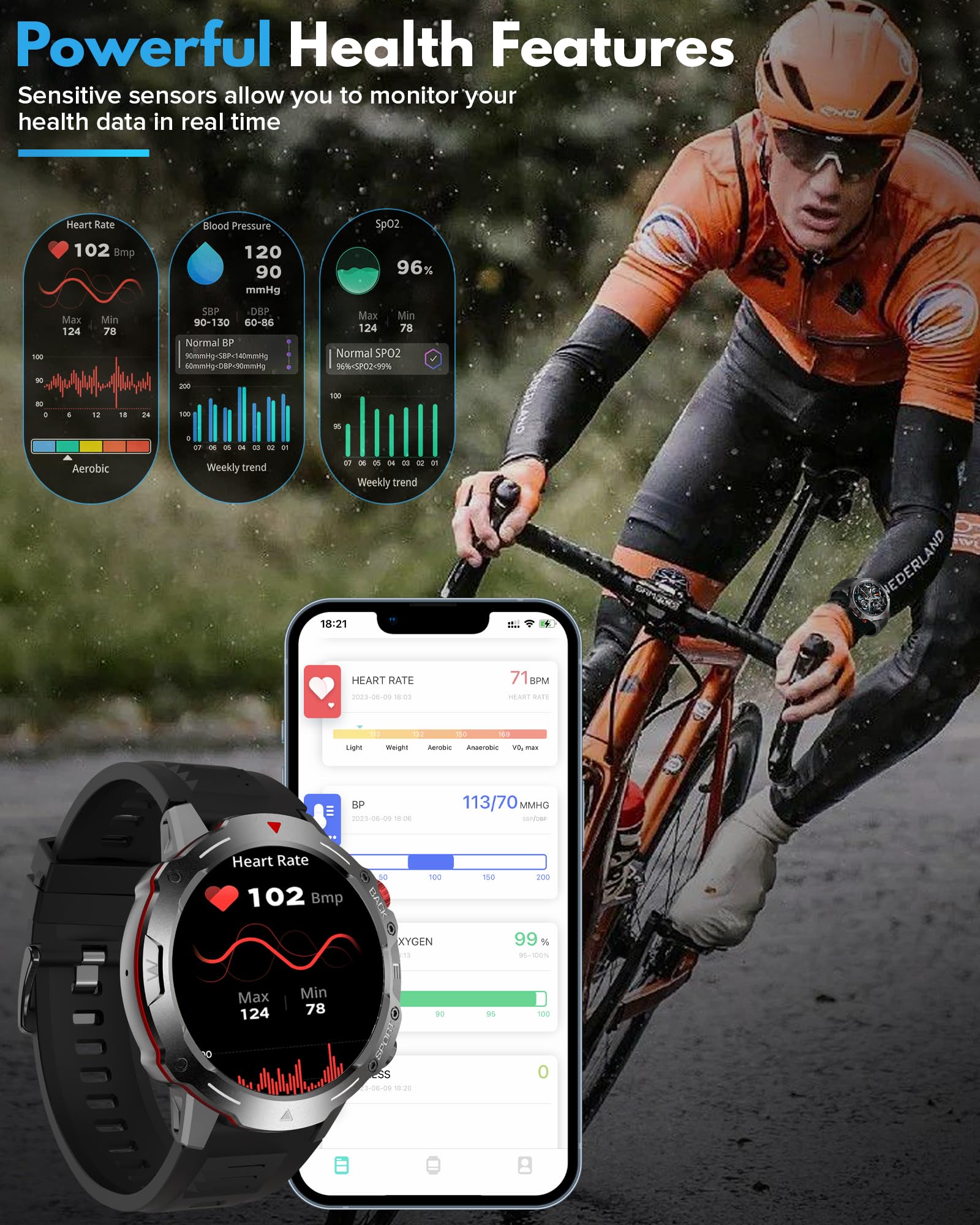 Militaire Heren smartwatch met spraakassistent oproep, 1,52'' rond HD-scherm Sport Smart Horloge met 120 sportmodi, stappenteller,Ai, melding/slaap,1ATM waterdicht,met metalen band voor Android iOS