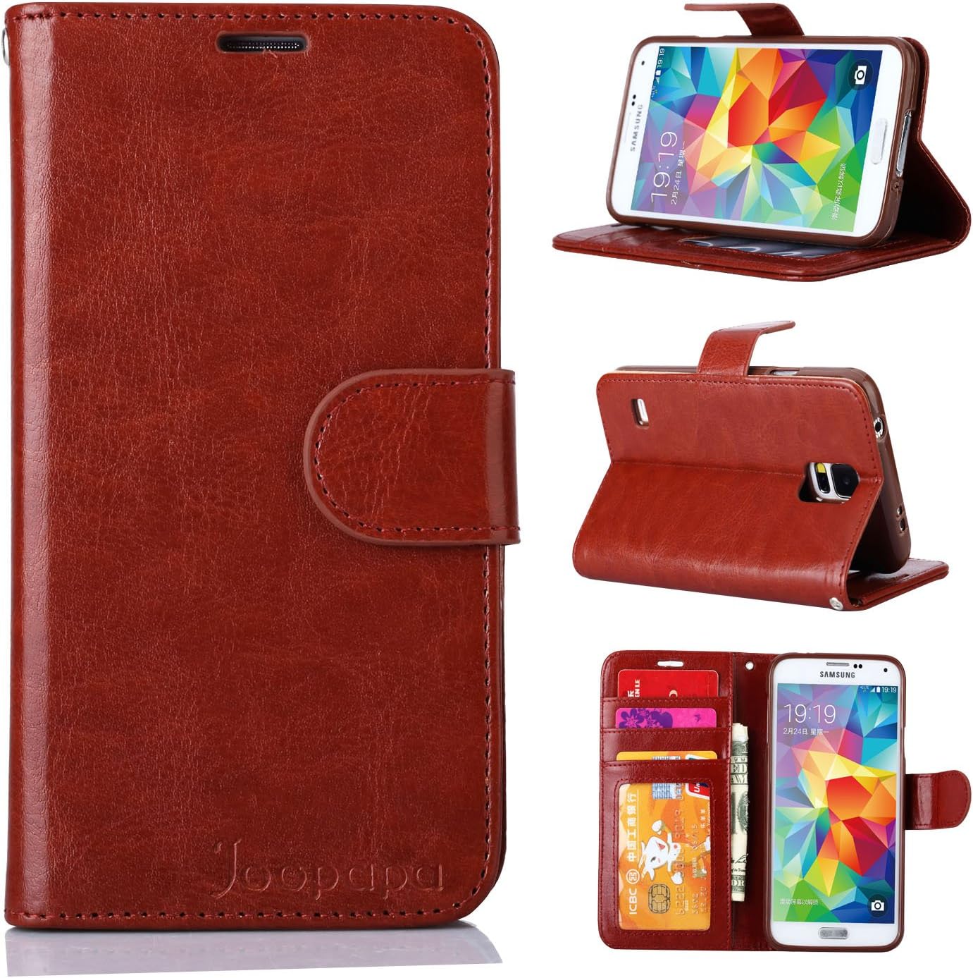 Joopapa S5 Case, Galaxy S5 Case, Galaxy S5 Luxury Fashion Pu Leather Magnet Wallet Flip Case Cover with Built-in Credit Card/ID Card Slots for Samsung Galaxy S5 / Galaxy Sv/Galaxy S5 I9600 (Brown)