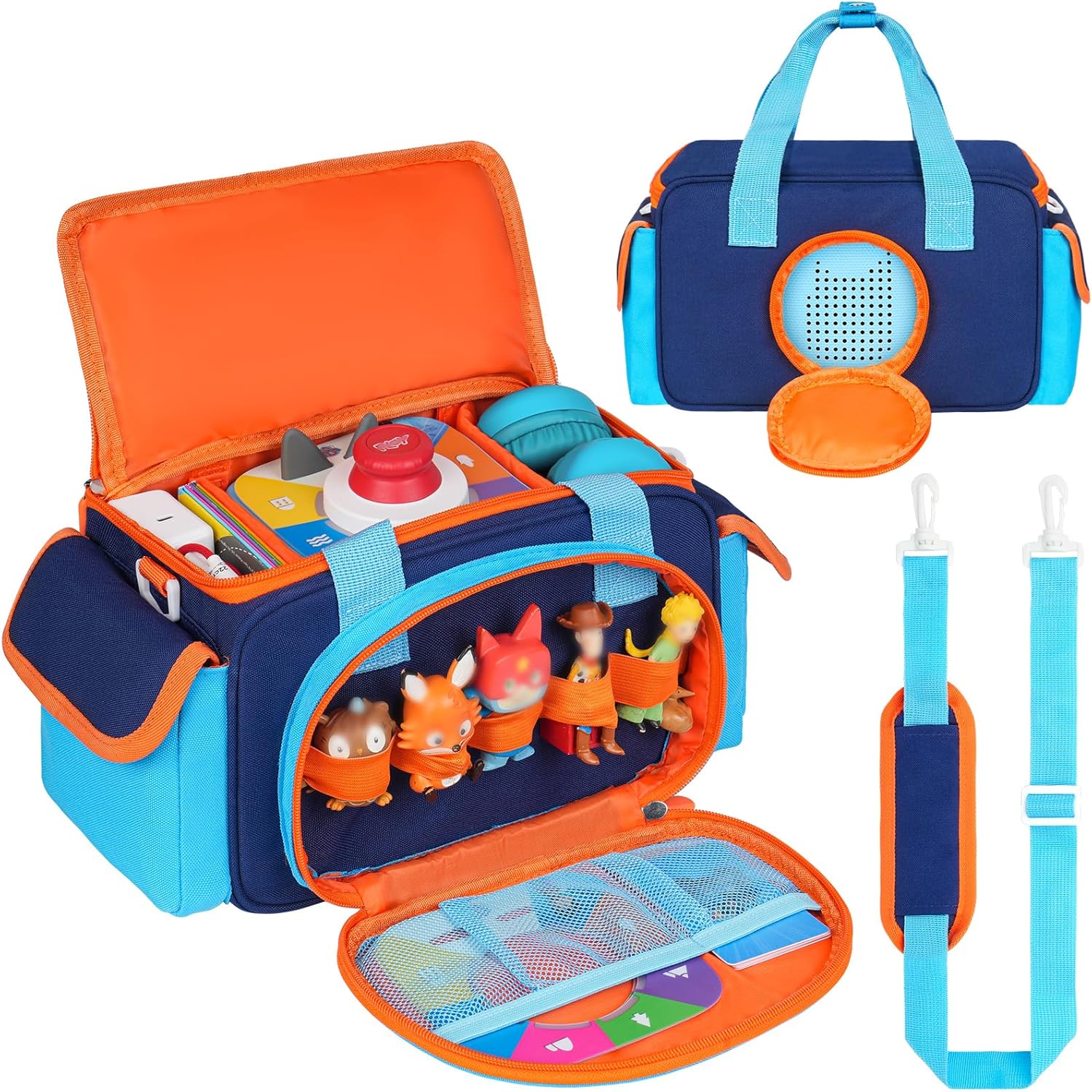 Compact Carrying Case Fits for Toniebox 2, Portable Travel Storage Bag Compatible with Toniebox 2 & 1 Audio Player, Tonies Characters and Accessories, Blue&Orange(Bag Only)