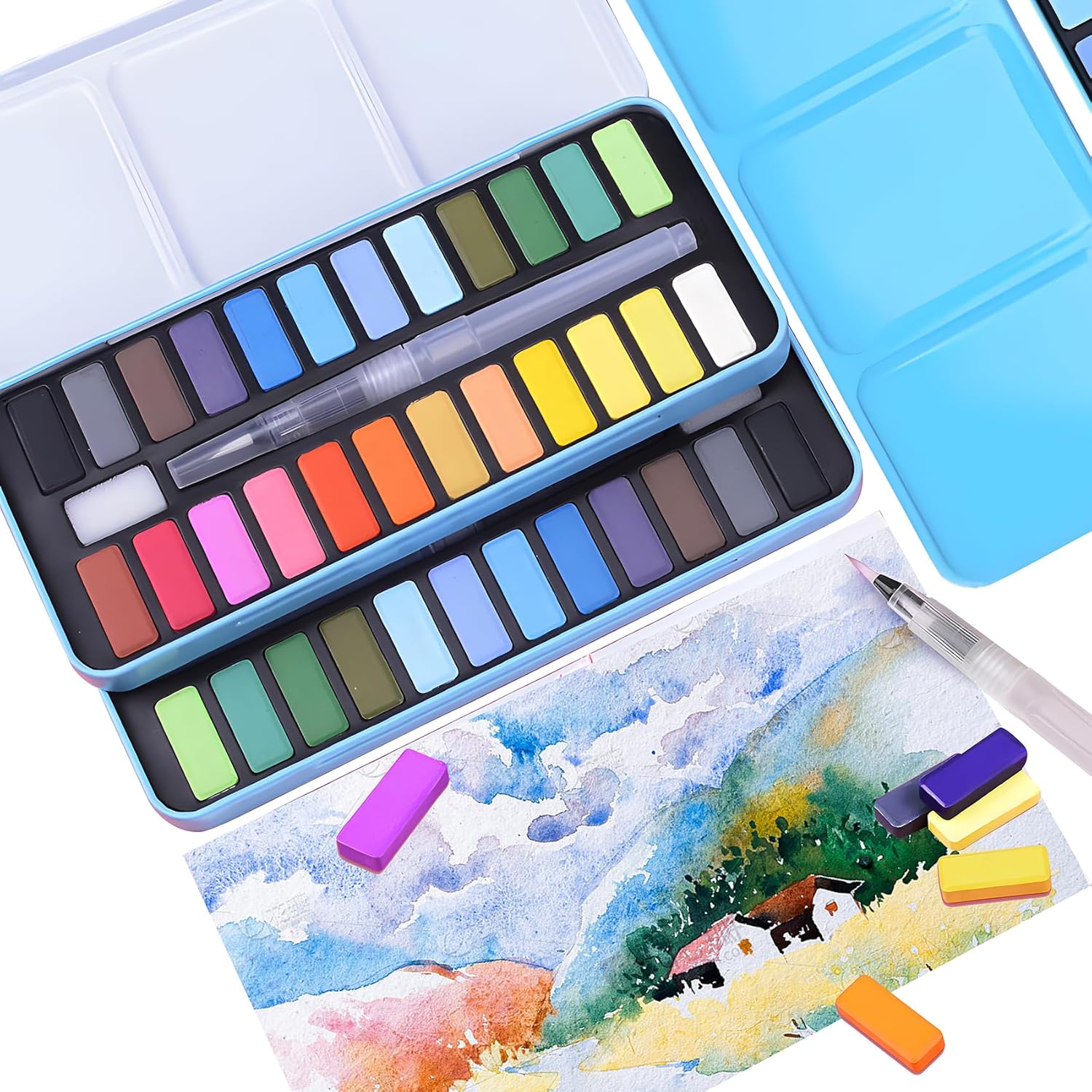 C&H&J COMPANY Watercolor Paint, 24 Vivid Colors in Portable