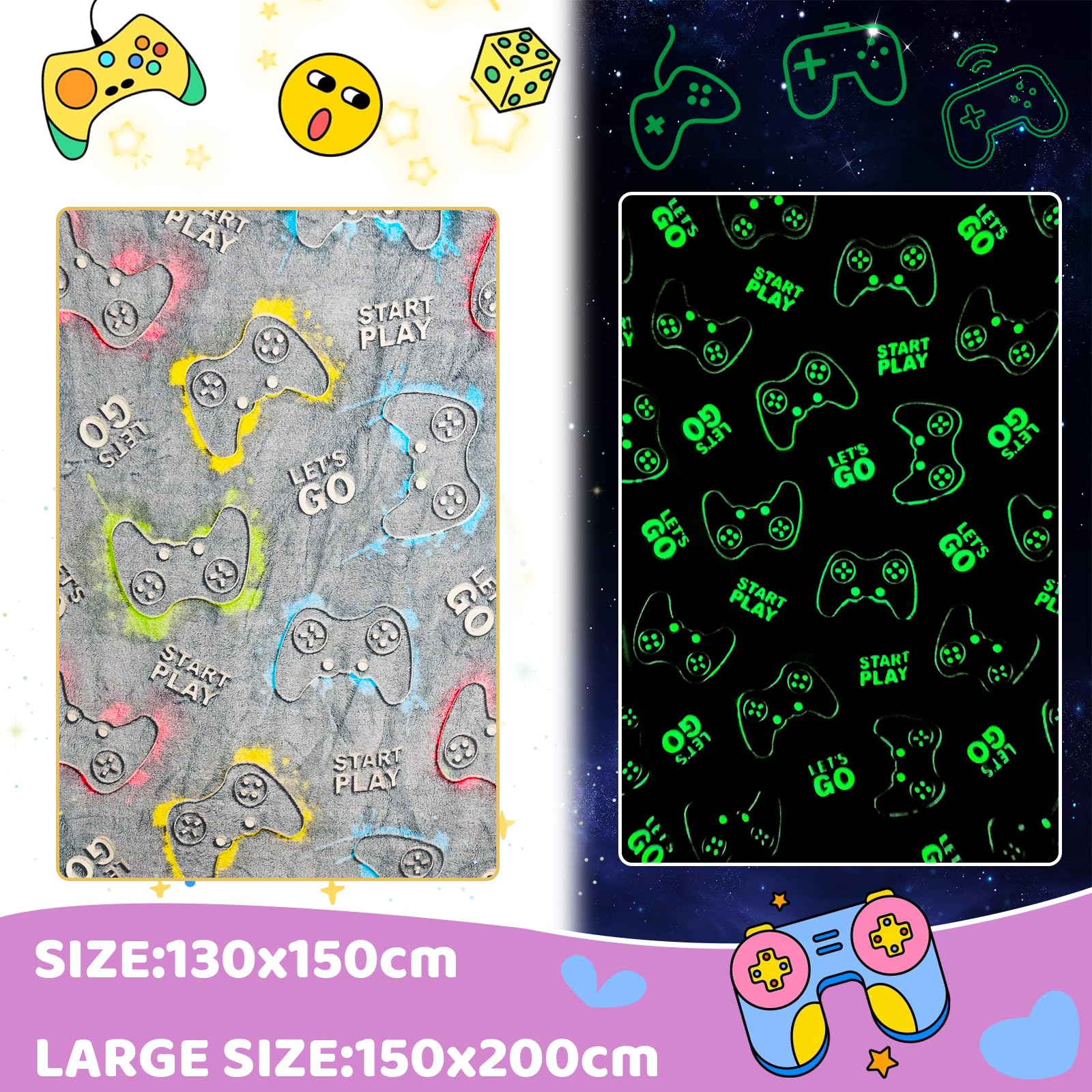 Coperta luminosa al buio, regalo per ragazze, coperta luminosa per bambini e adulti, coperta in flanella morbida e accogliente per bambini, decorazione di compleanno per camera da letto