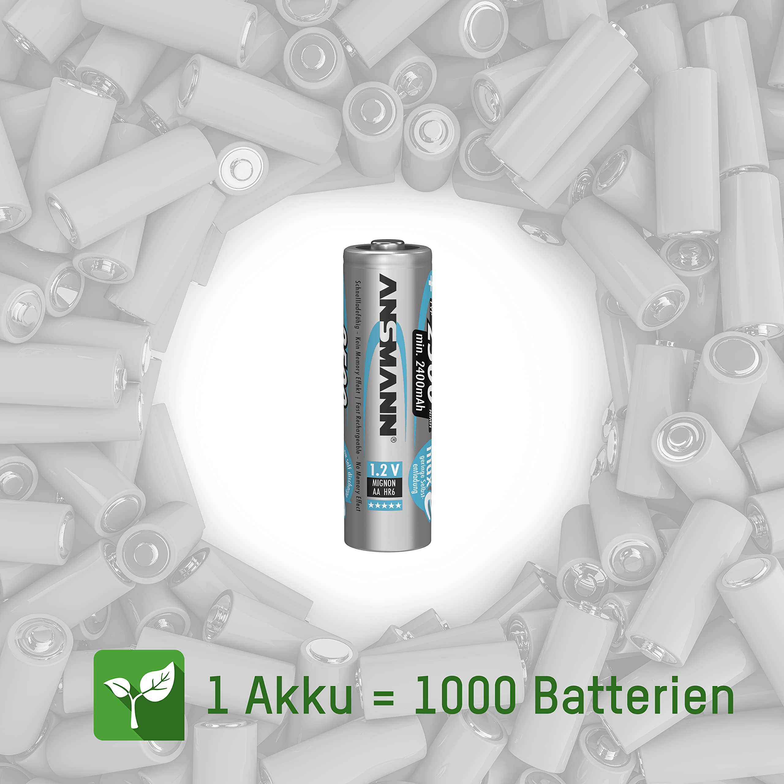 ANSMANN Chargeur de Piles pour 8X Piles AA/AAA NiMH (Charge/décharge) Chargeur de Piles à 8 Compartiments avec Surveillance individuelle des Compartiments + 8X 2850 AA NiMH Mignon
