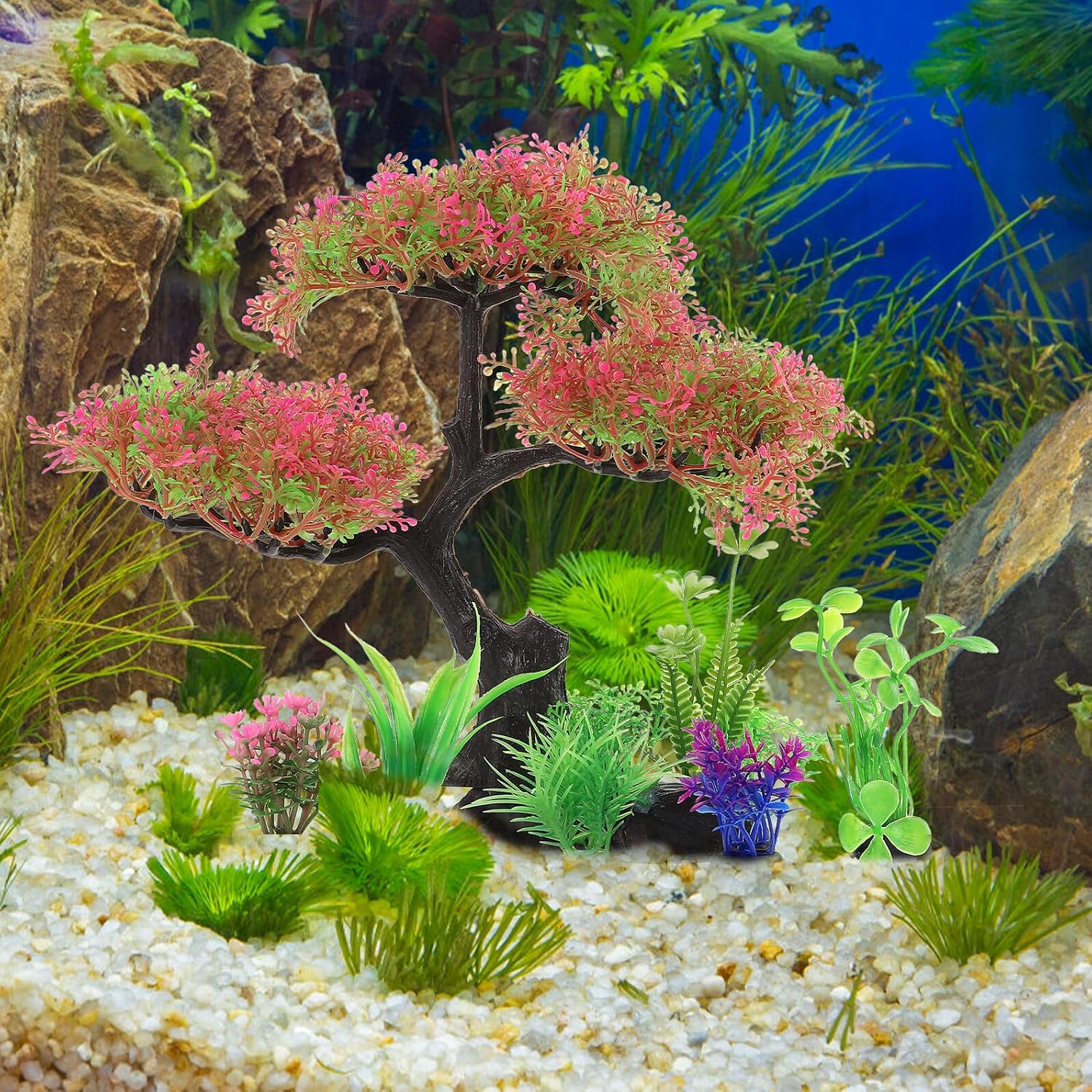 7pcs Plastic Water Plant Set Aquarium Decor Simulated Aquatic Plants Landscape Ornament for Fish Tank Decoration