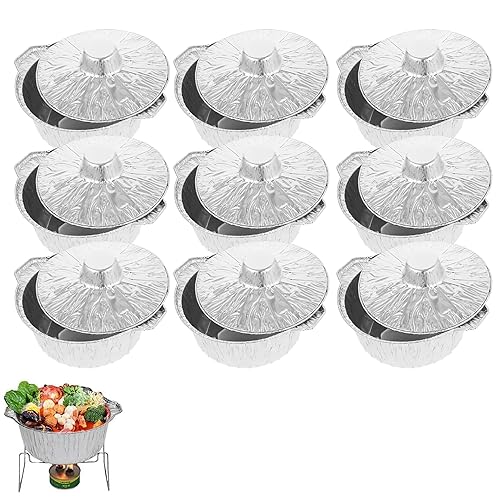 9 ollas desechables de aluminio con tapas, ollas desechables para cocinar, asar almacenar estufas de cocina, horno, parrilla, sartenes de papel de