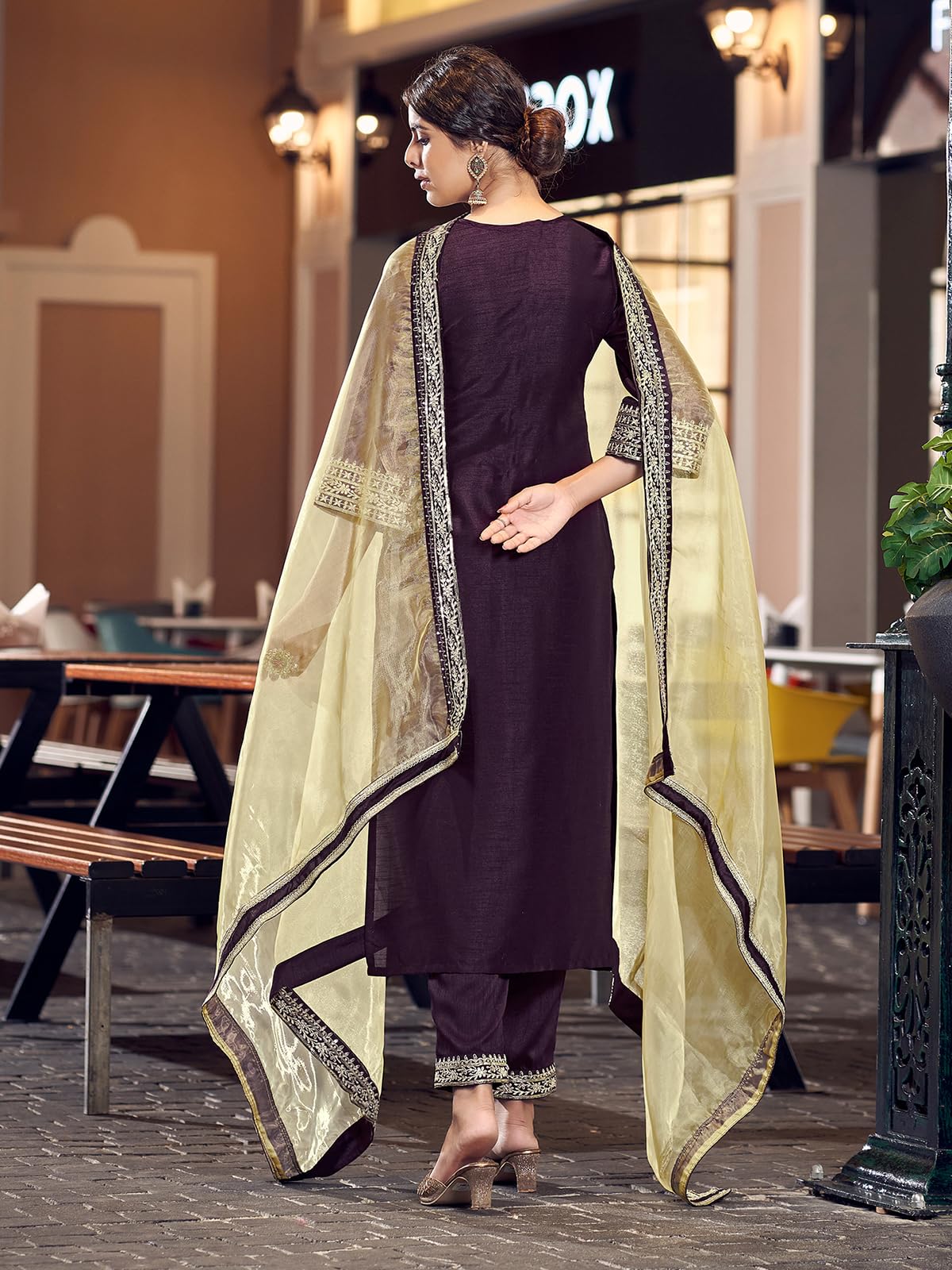 Sanisa Women's Art Silk Embroidery Lace Straight Kurta With Pant And Embroidery Lace Work Dupatta (104Kbd1133Nz-Xl_Wine)