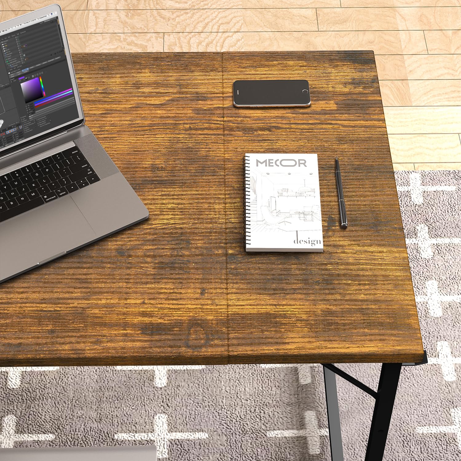 Devoko Scrivania per Computer, Scrivania PC da Ufficio, Scrivania salvaspazio per Studio, Scrivania da Lavoro con Borsa Portaoggetti e Gancio para, Struttura in Metallo 140 x 50 x 75, Marrone Vintage