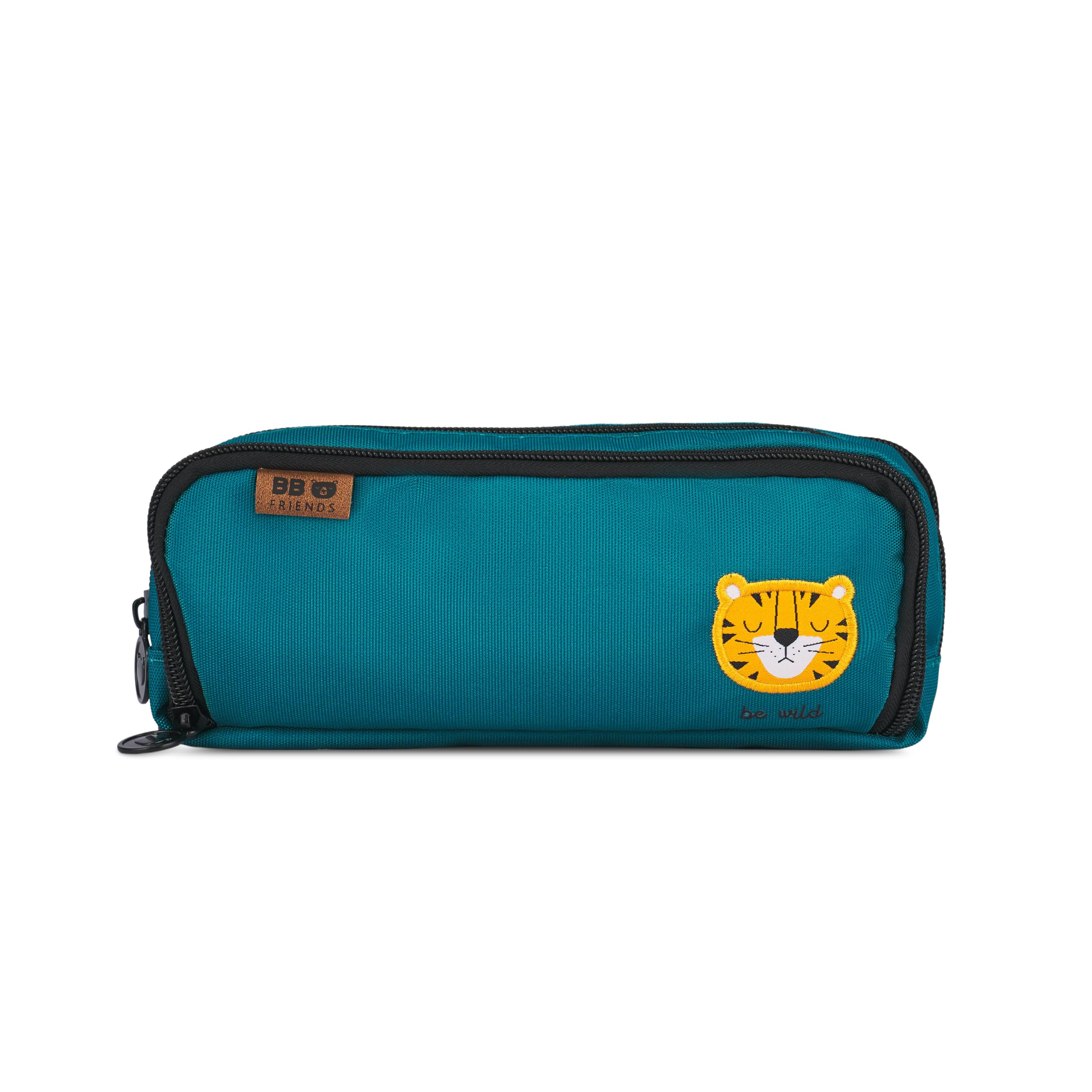 Bebe Friends 3-Compartment Pencil Case, Large Capacity School Pouch Organizer for Kids, Tiger Design