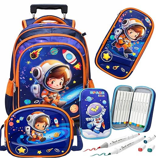 Kit Mochila Infantil Menino com Rodinhas Lancheira Termica Estojo Inclui Kit Escolar de Pintura