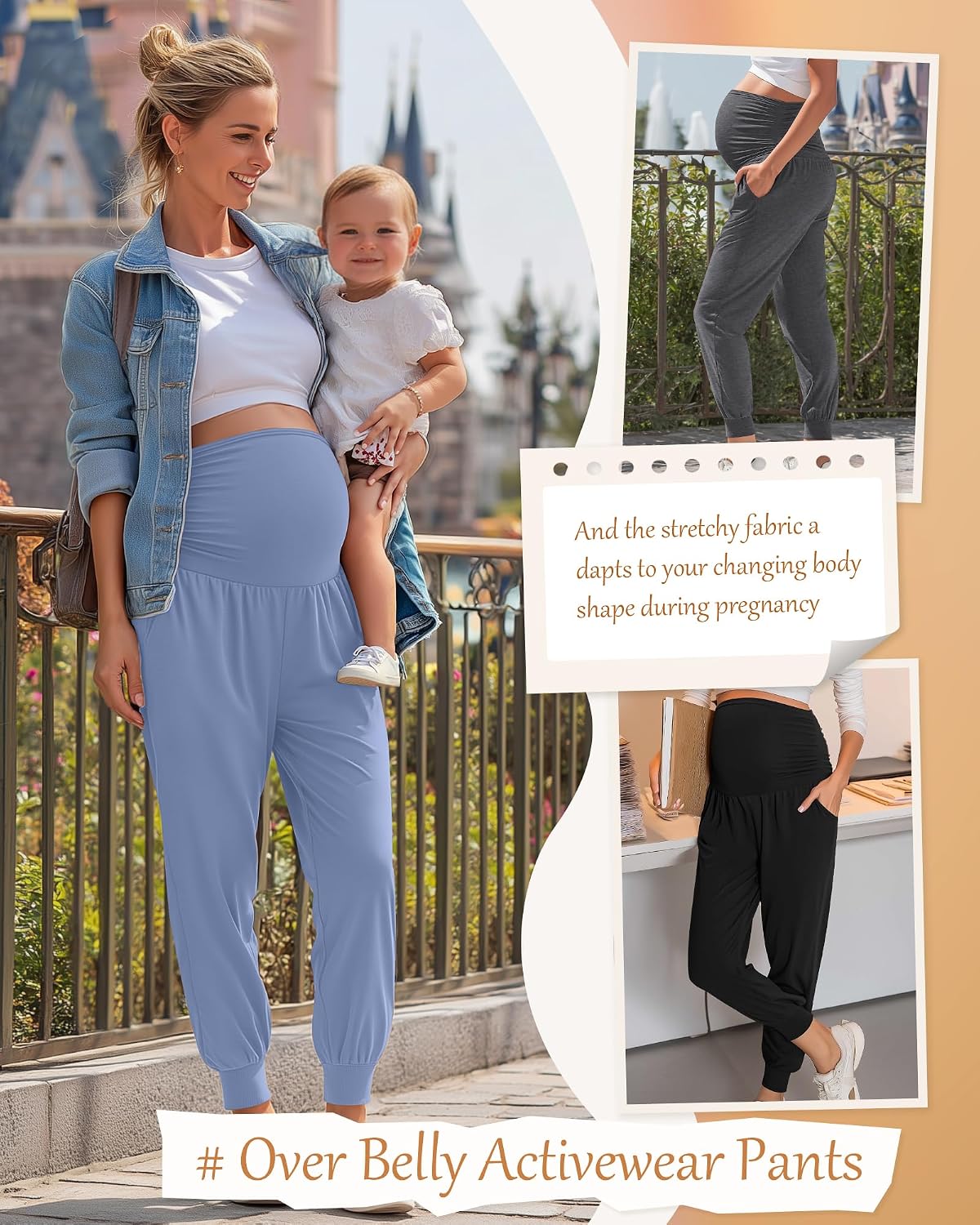 Neer 3 Pack Women's Maternity Joggers Over Belly Sweatpants Stretchy Pregnancy Lounge Pants with Pockets Winter
