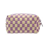 PAZIMIIK Checkered Makeup Bag for Purse Portable Zipper Make Up Pouch Small Cosmetic Case for Travel Accessories (Purple)