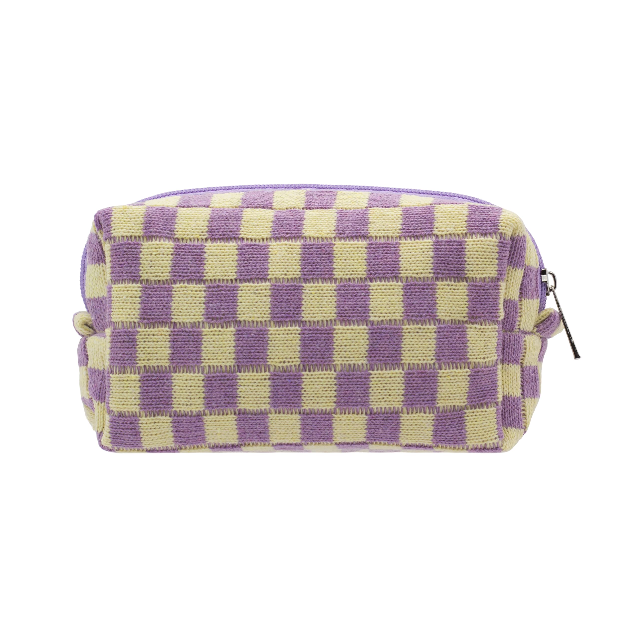PAZIMIIK Checkered Makeup Bag for Purse Portable Zipper Make Up Pouch Small Cosmetic Case for Travel Accessories (Purple)