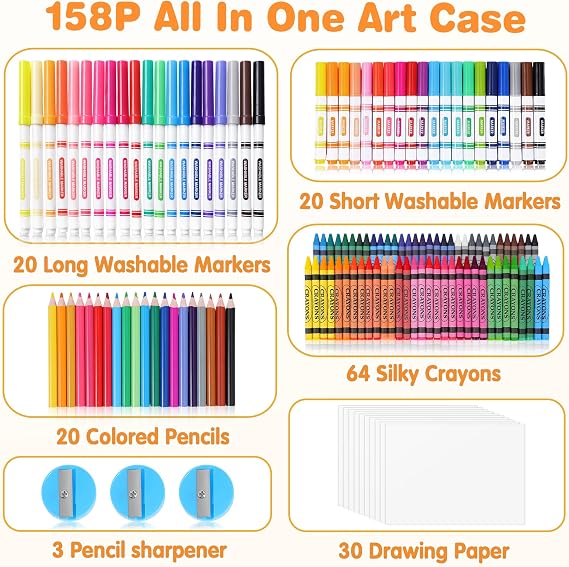 158 Pcs Coloring Set for Kids, Deluxe Art and Crafts Drawing Painting Kits