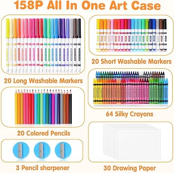 158 Pcs Coloring Set for Kids, Deluxe Art and Crafts Drawing Painting Kits