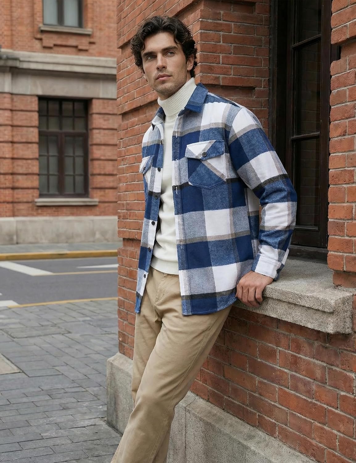 MAGNIVIT Flannel Shirt for Men Brushed Cotton Plaid Shirt Jacket Spring Fall Casual Long Sleeve Button Down Shacket 2 Pockets - Image 2