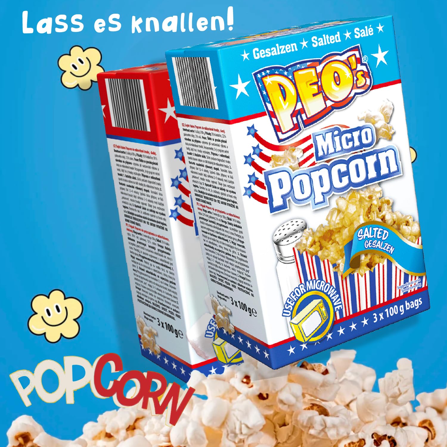 Peo's Palomitas de maíz para microondas 2 variedades mixtas en paquete de 72, 24 cajas (3 bolsas de 100 g, 12 saladas, 12 azucaradas)