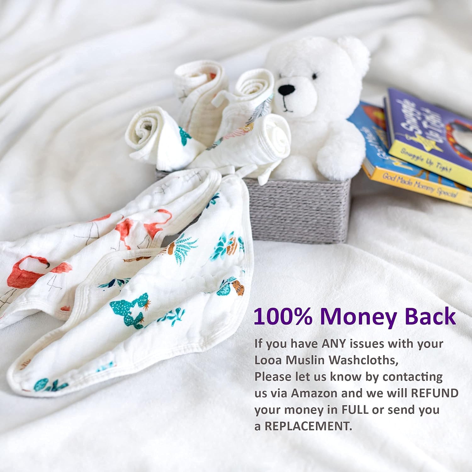 Soft Organic Baby Washcloths by Looa -Large and Absorbent Bamboo Cotton Towel Reusable Wipes Burp Cloths for Sensitive Skin Boys & Girls(6pc) : Baby