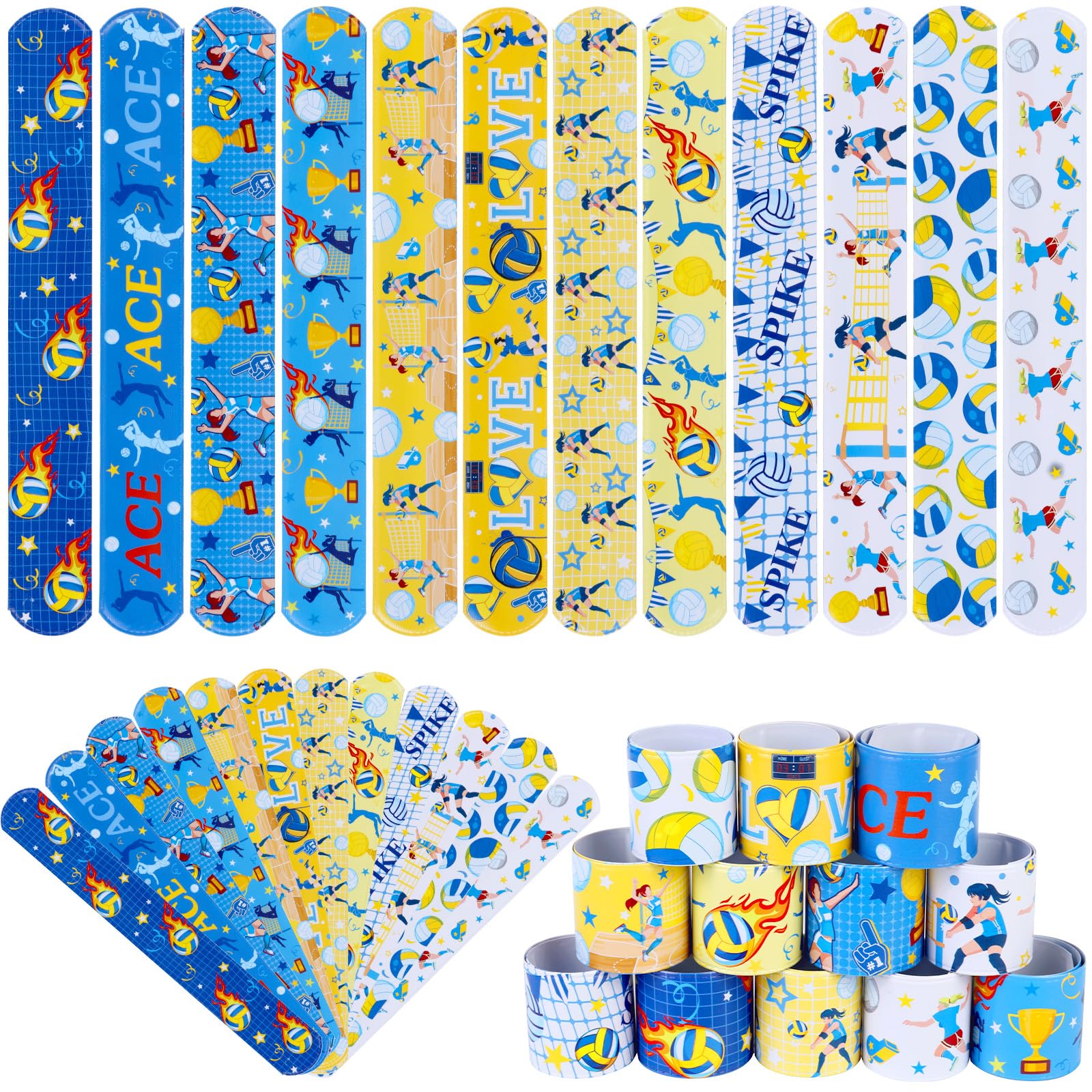 Serencatcher 48PCS Volleyball Slap Bracelets Bulk, Volleyball Party Favors Volleyball Slap Wristbands for Volleyball Party Supplies Gifts Sports